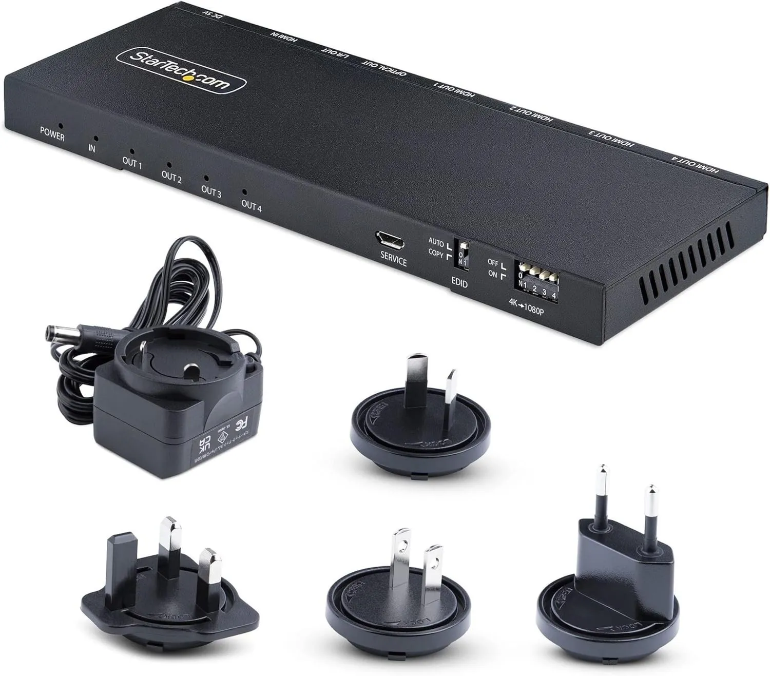 STARTECH HDMI-SPLITTER-44K60S — 4 PORT HDMI SPLITTER, 4K 60HZ HDMI 2.0 VIDEO, 4K HDMI SPLITTER W  BUILT IN SCALE