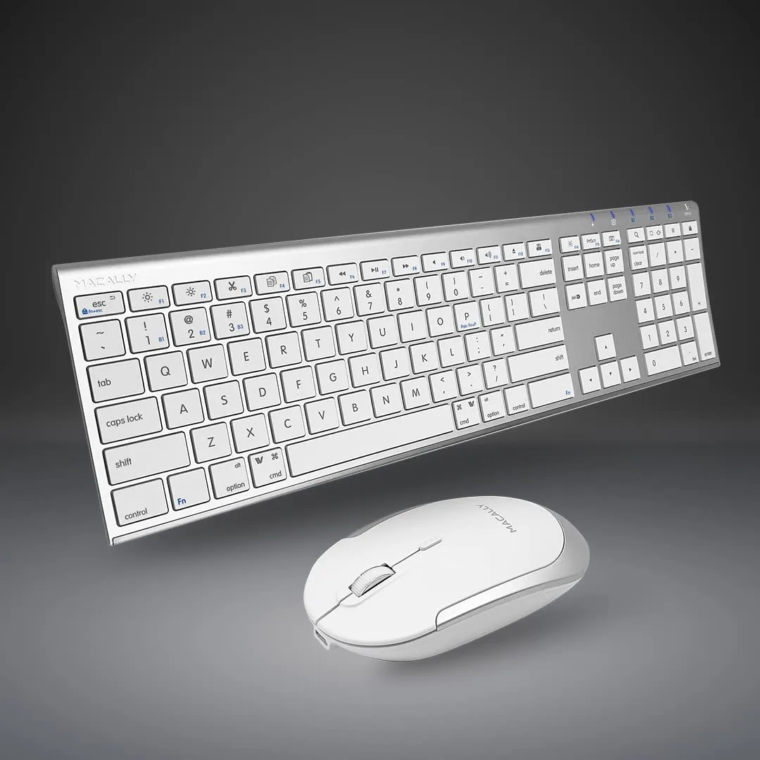 MacAlly ACEBTKEYACB - Rechargeable Bluetooth Keyboard and Mouse Combo - Silver