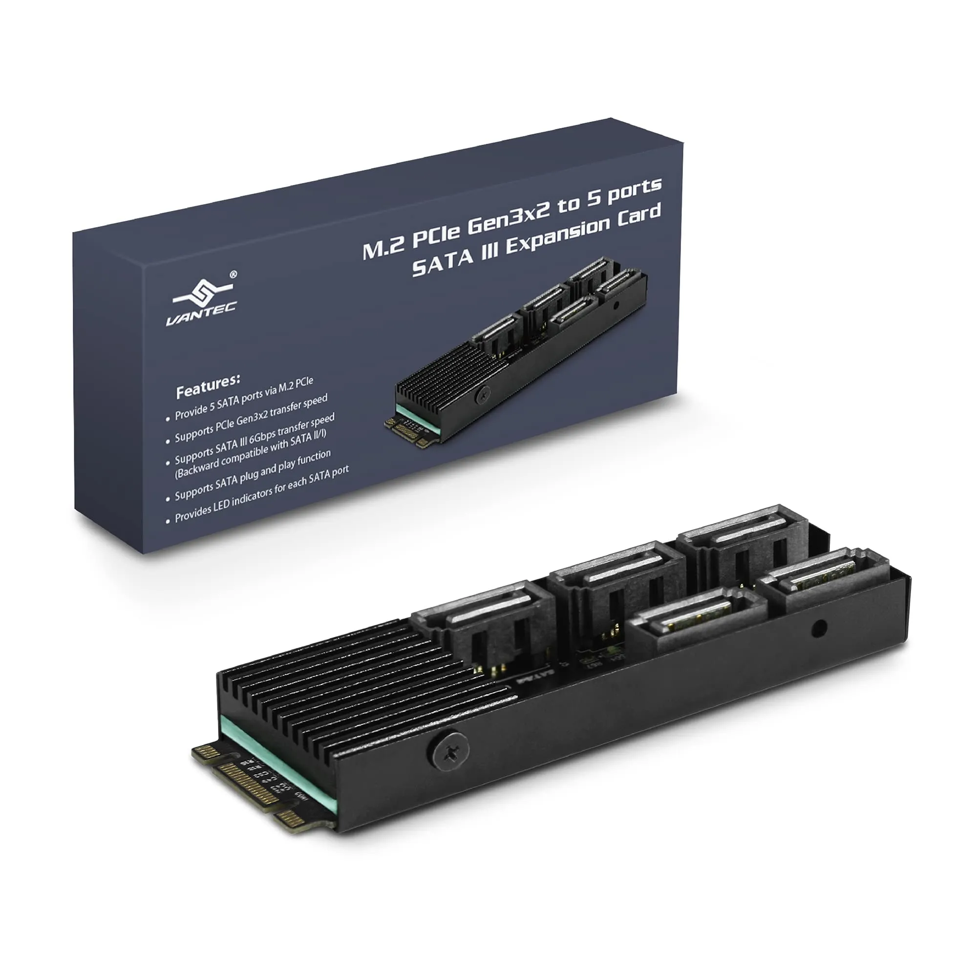 VANTEC UGT-M2670 — THIS M.2 PCIE GEN3X2 B+M KEY TO 5 PORTS SATA III EXPANSION CARD IS DESIGNED TO U