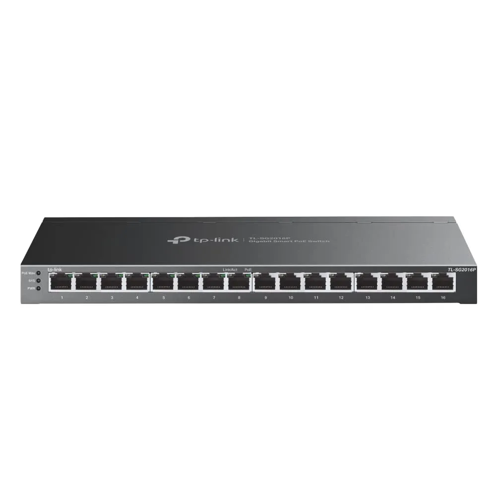 TPLINK TL-SG2016P — 16-Port Gigabit Smart Switch with 8 PoE+ Ports