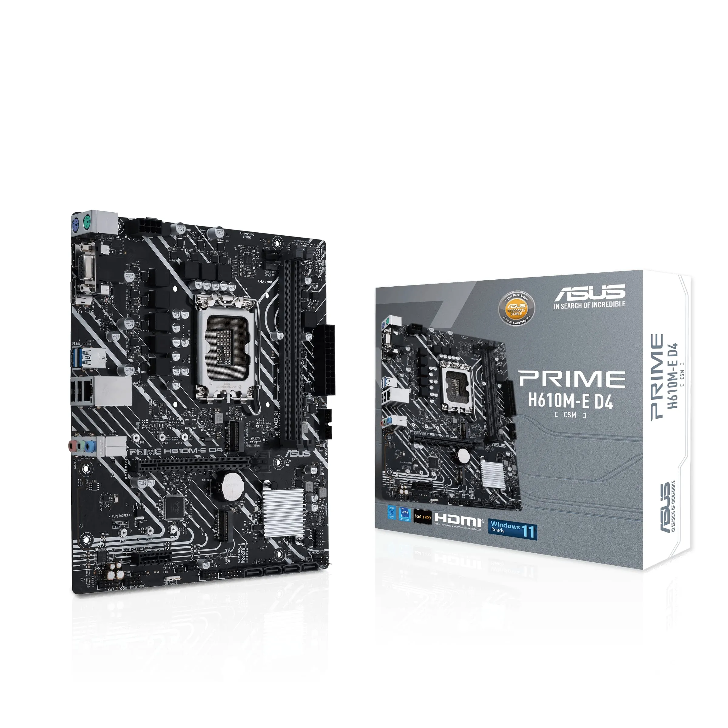 ASUS PRIME H610M-E D4-CSM — ASUS MB PRIME H610M-E D4-CSM-SI H610 LGA1700 Max64GB DDR4 DP D-Sub HDMI mATX