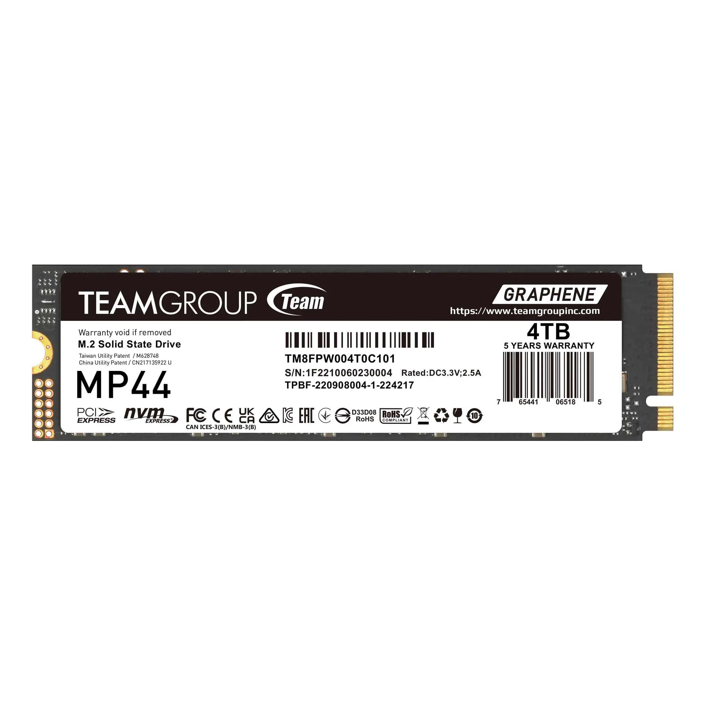 Team Group Inc TM8FPW004T0C101 - TEAMGROUP MP44 4TB NVME 1.4 PCIE GEN 4X4 M.2 2280 INTERNAL S