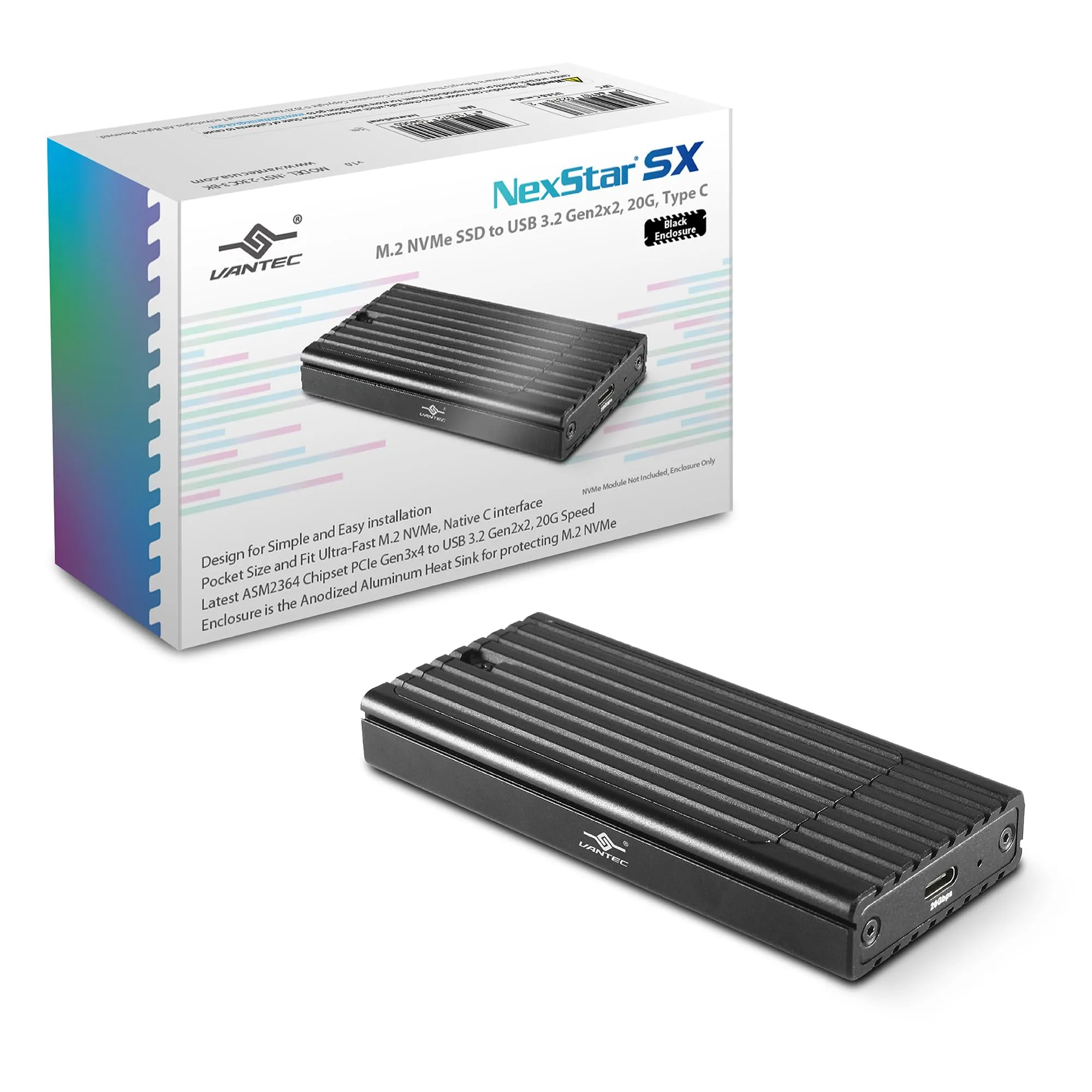 VANTEC NST-230C3-BK - Vantec NexStar SX M.2 NVMe SSD USB3.2 Enclosure - Black