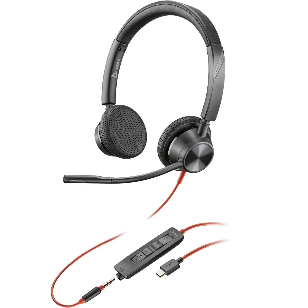 HP 8X221AA — POLY BLACKWIRE 3325 STEREO USB-C HEADSET +3.5MM PLUG +USB-C/A ADAPTER