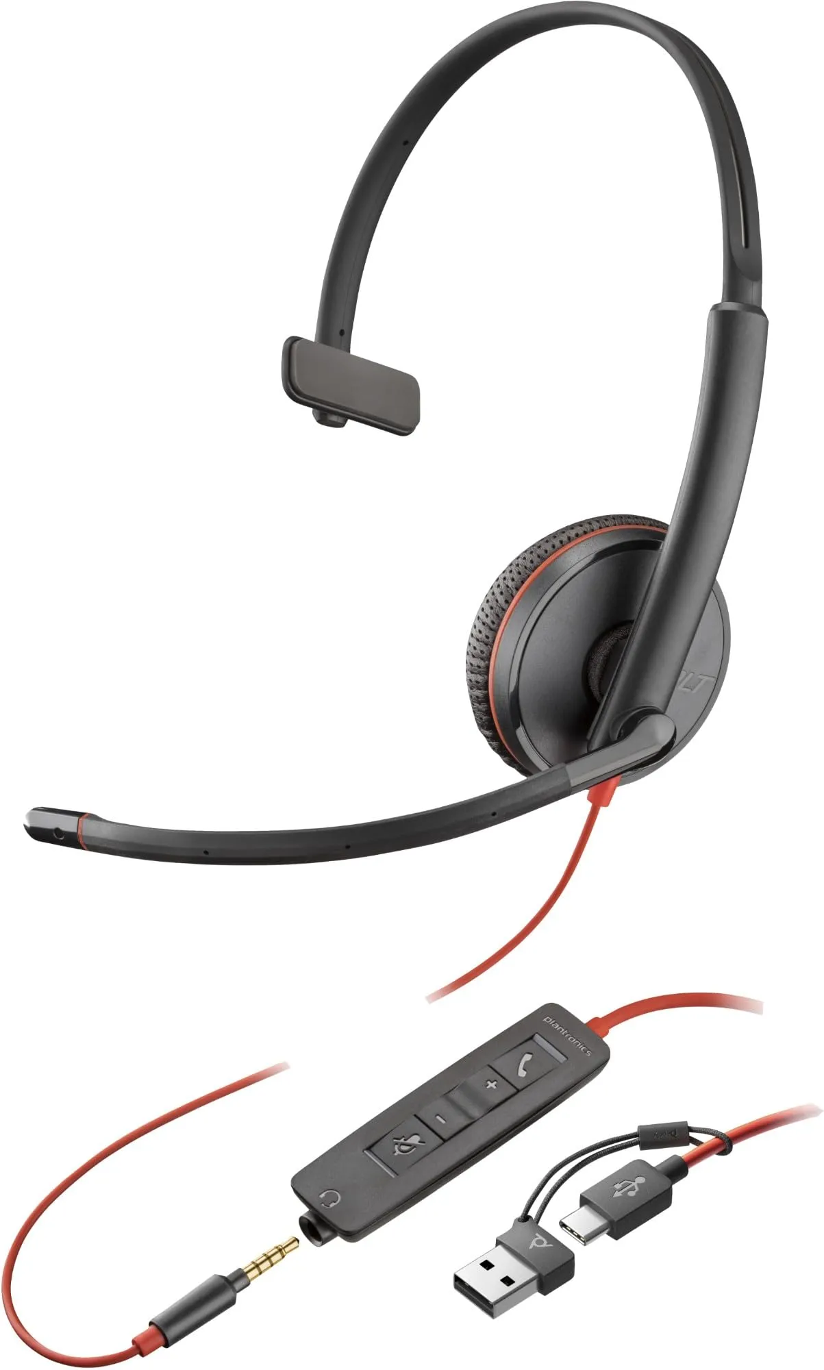 HP 8X227A6 — POLY BLACKWIRE 3215 MONAURAL USB-C HEADSET +3.5MM PLUG +USB-C/A ADAPTER (BULK)