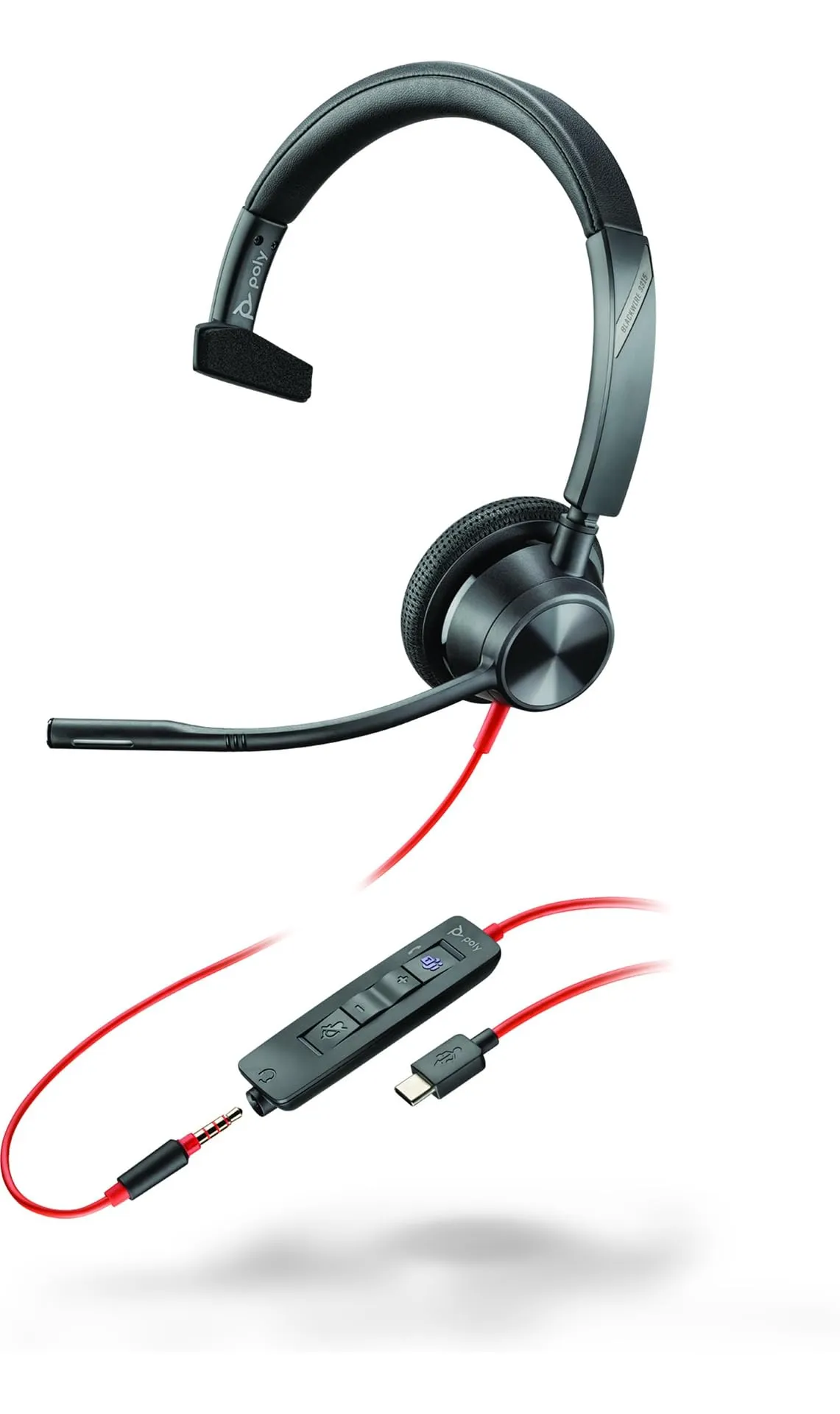 HP 8X218AA — POLY BLACKWIRE 3315 MONAURAL MICROSOFT TEAMS CERTIFIED USB-C HEADSET +3.5MM PLUG