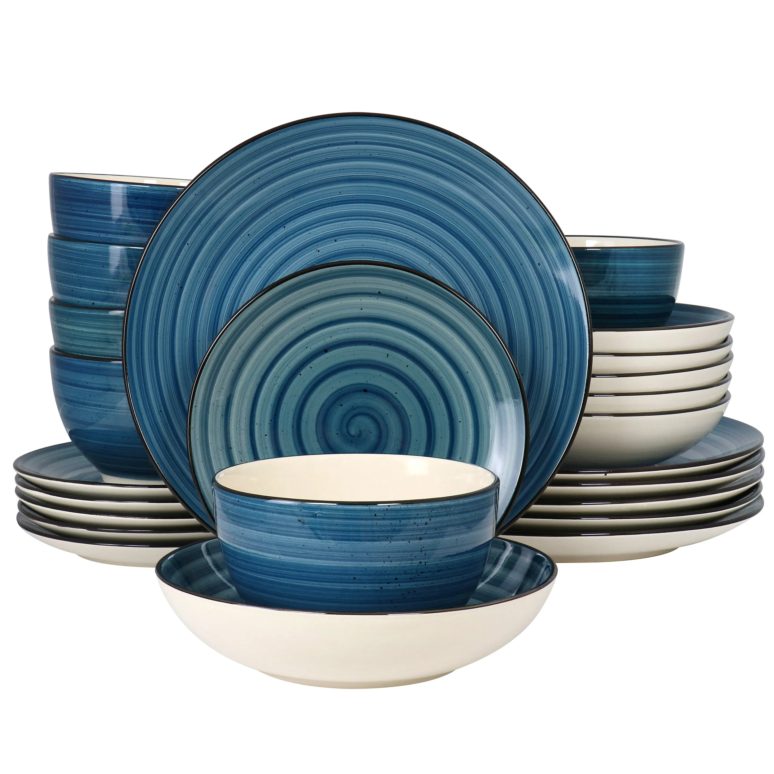 ELAMA EL-GIA24DB — Elama Gia 24 Piece Round Stoneware Dinnerware Set in Dark Blue
