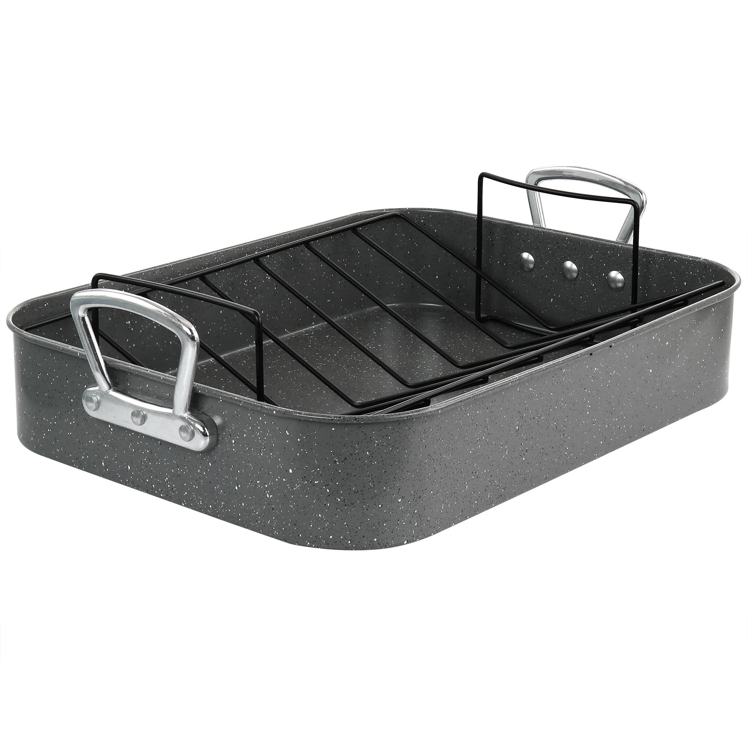 Gibson 82665.02R — Gibson 16.25in. Speckled Grey Carbon Steel Turkey Roaster Set