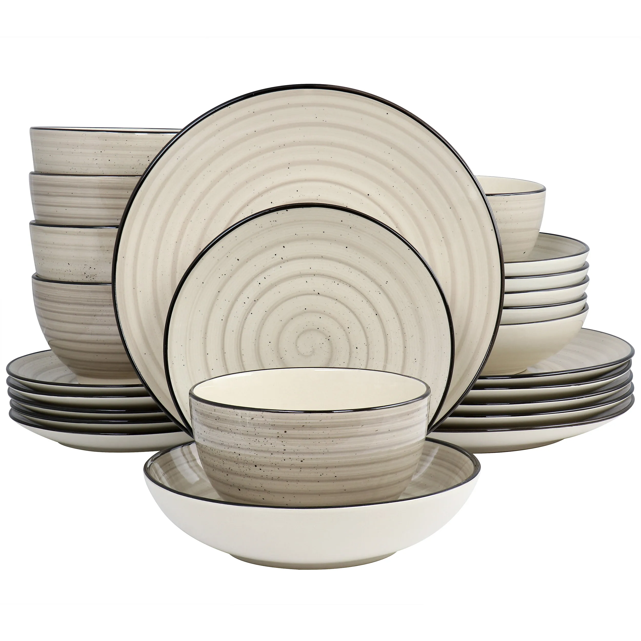 ELAMA EL-GIA24C — Elama Gia 24 Piece Round Stoneware Dinnerware Set in Cream