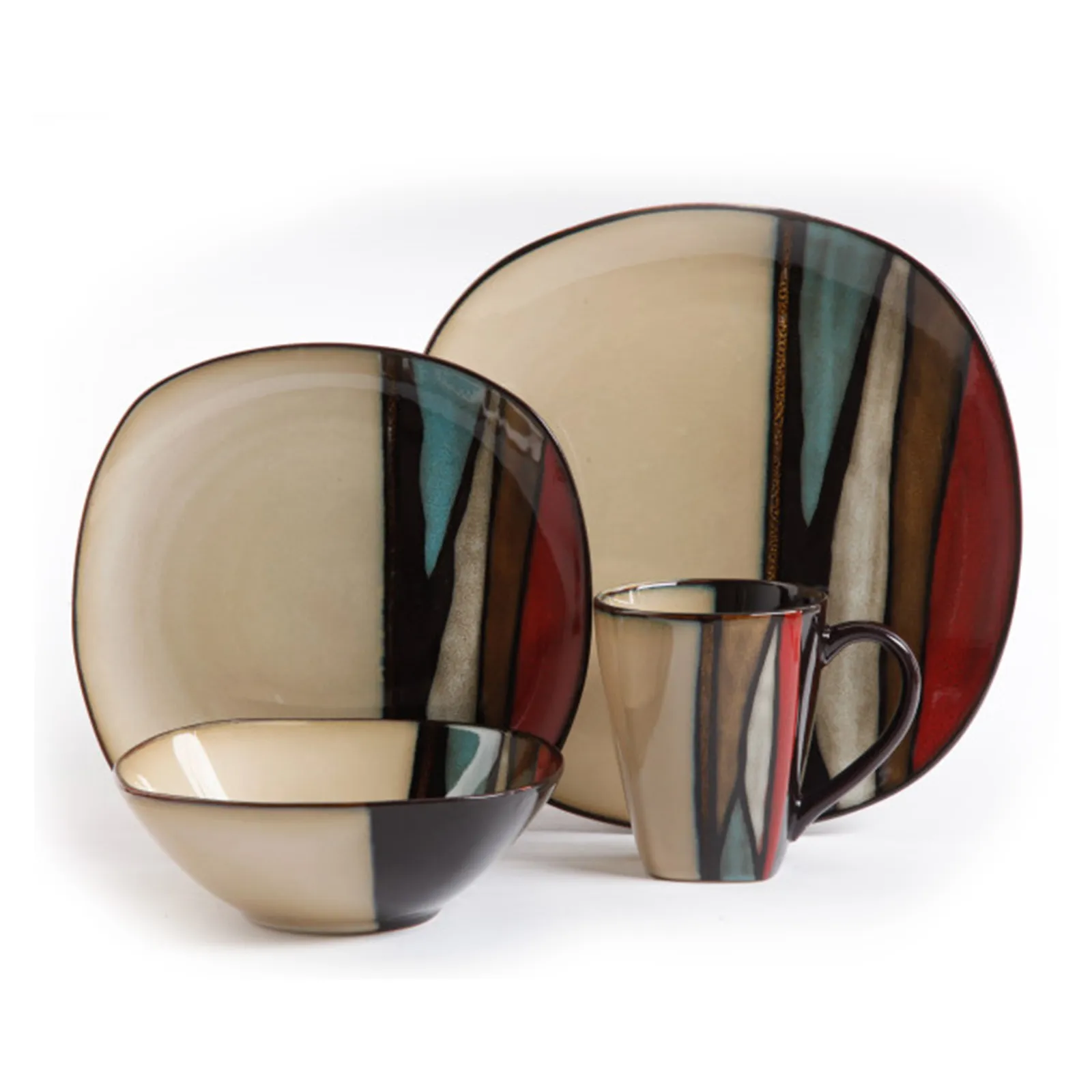 Gibson 105984.16 — Gibson Elite Althea 16-Piece Dinnerware Set, Red & Blue