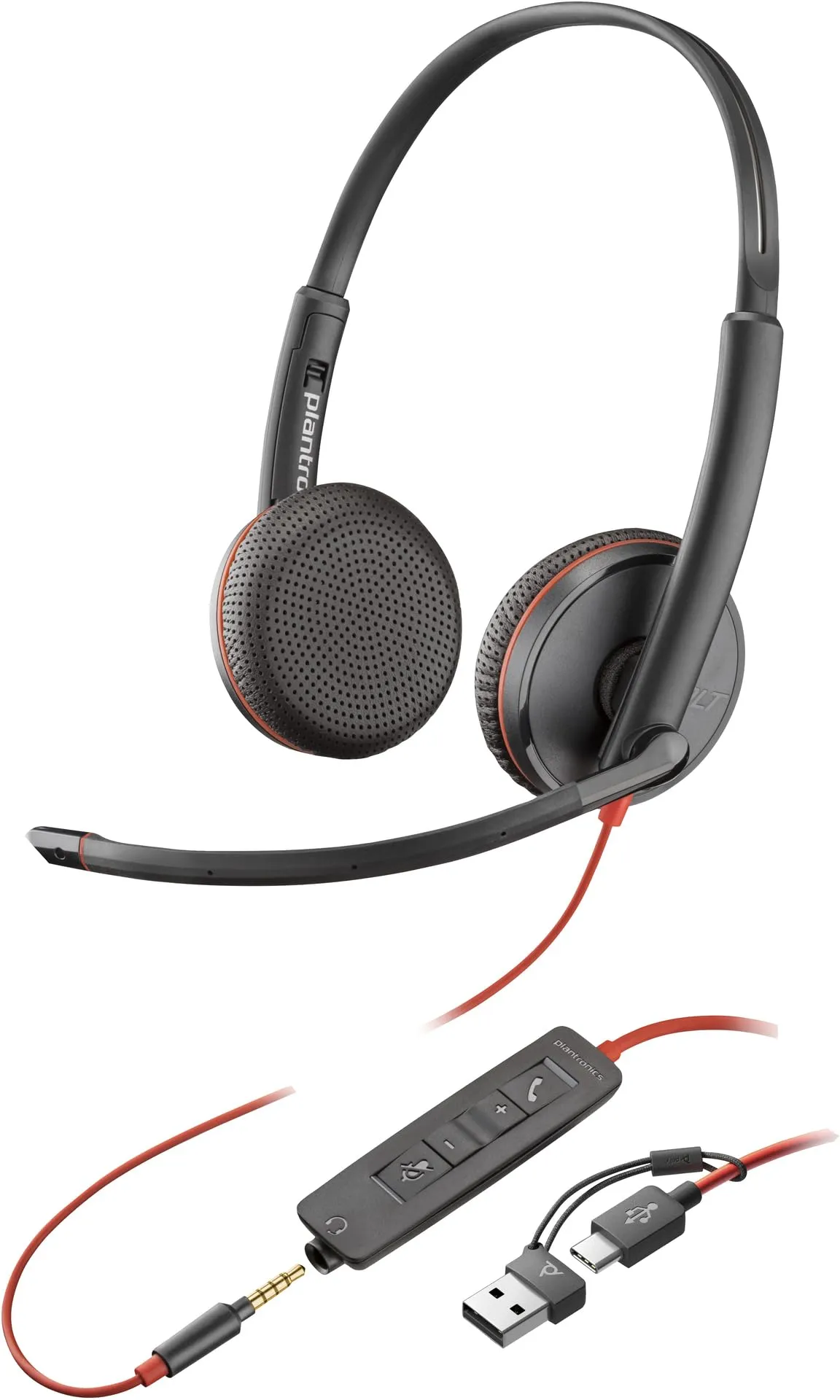HP 8X229AA — POLY BLACKWIRE 3225 STEREO USB-C HEADSET +3.5MM PLUG +USB-C/A ADAPTER
