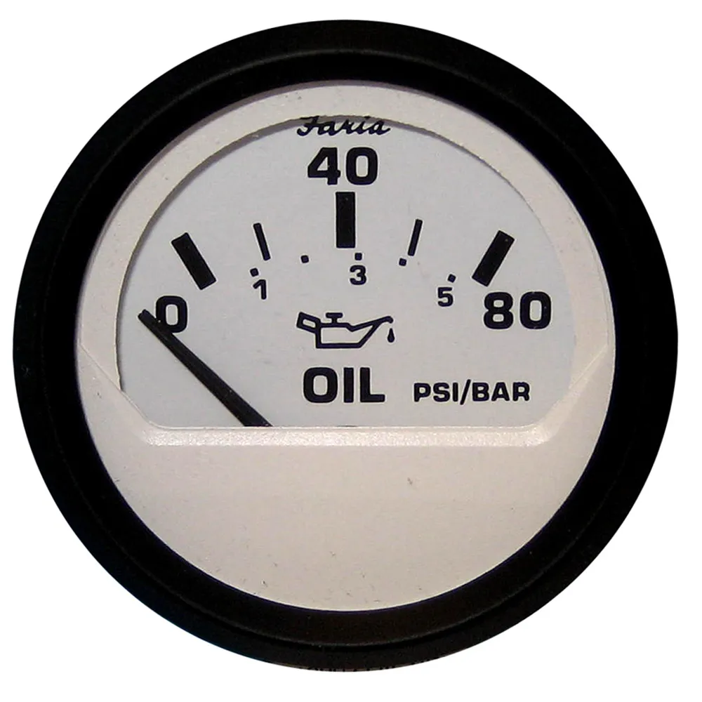 Faria Beede Instruments 12902 — Faria Euro White 2" Oil Pressure Gauge (80 PSI)