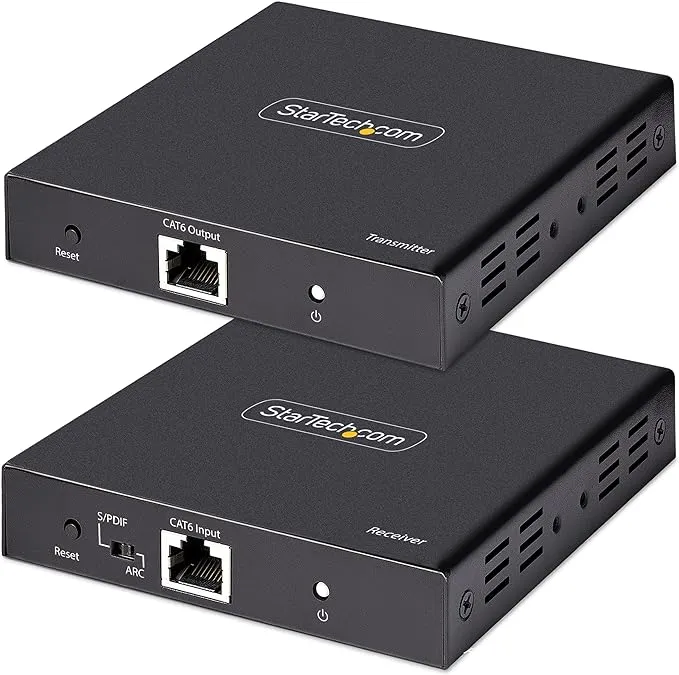 STARTECH 4k70icextendhdmi — 4K HDMI Extender Over CAT5/CAT6 Cable, 4K 60Hz HDR Video Extender Up to 230ft (70m), HDMI Over Ethernet Cabling, S/PDIF Audio Out, HDMI Transmitter and Receiver Kit (4K70IC-EXTEND-HDMI)