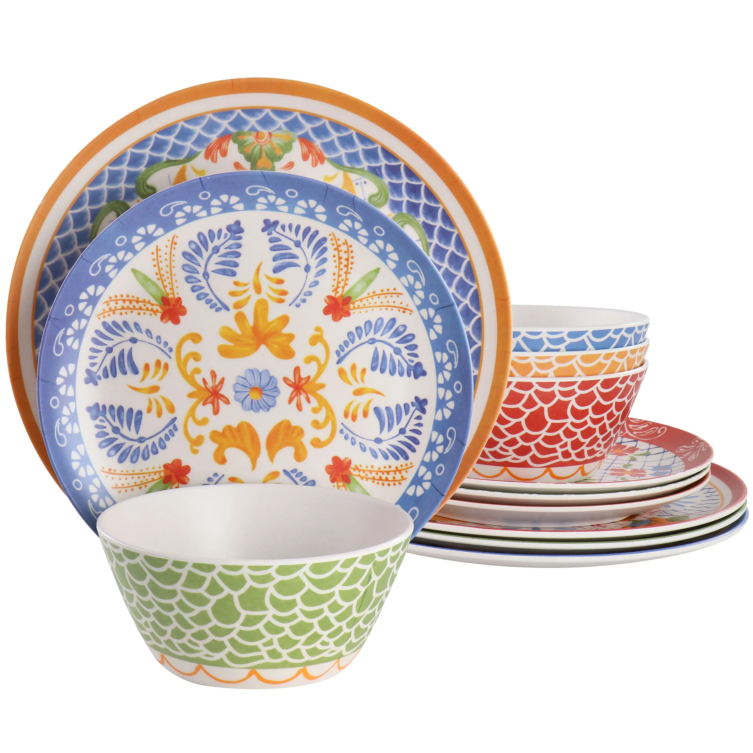 Laurie Gates 136567.12 — Tierra Bamboo Fiber Dinnerware Set - 12 Pieces - Multi-Color