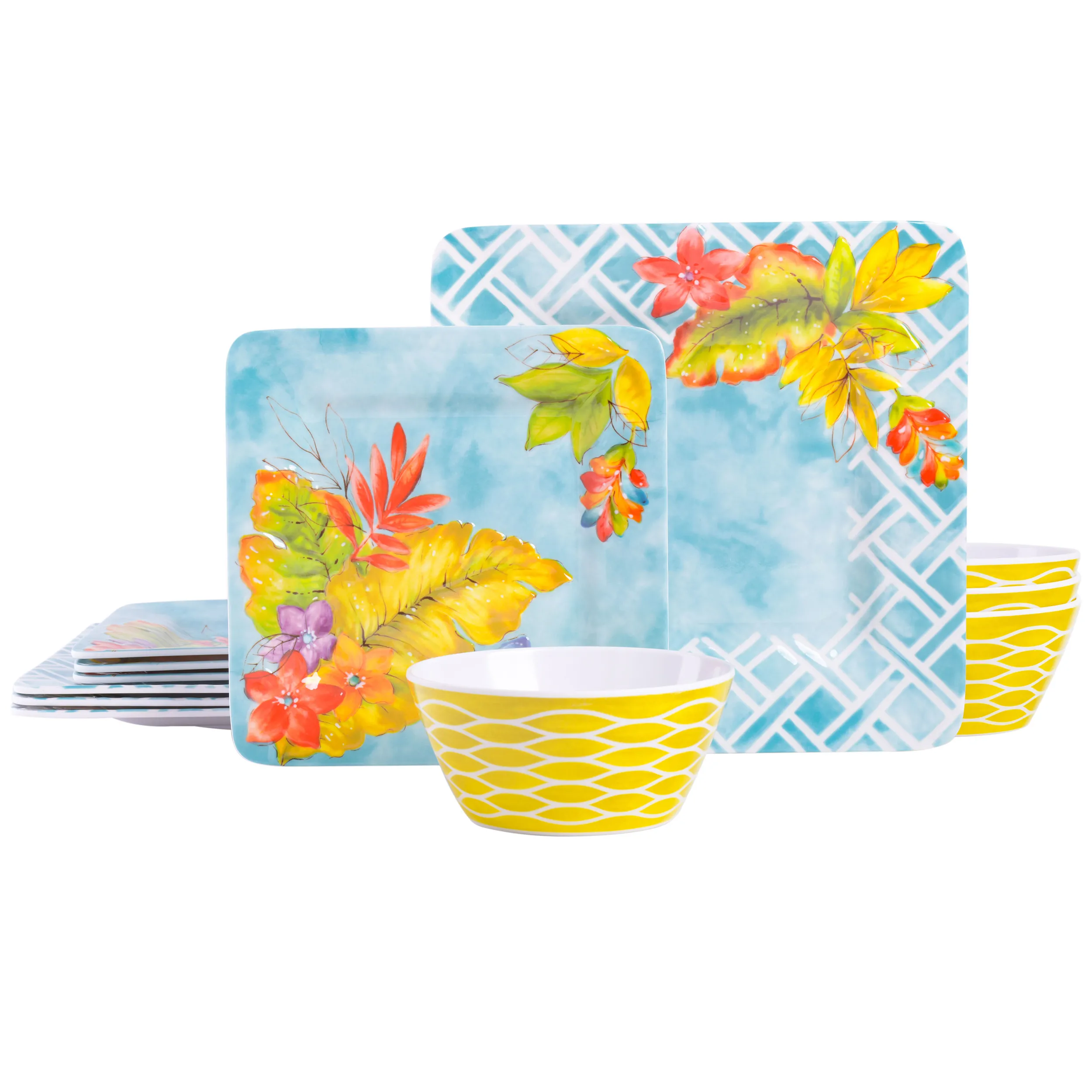 Laurie Gates 87734.12 — Laurie Gates Tropicalla 12 Piece Square Dinnerware Set