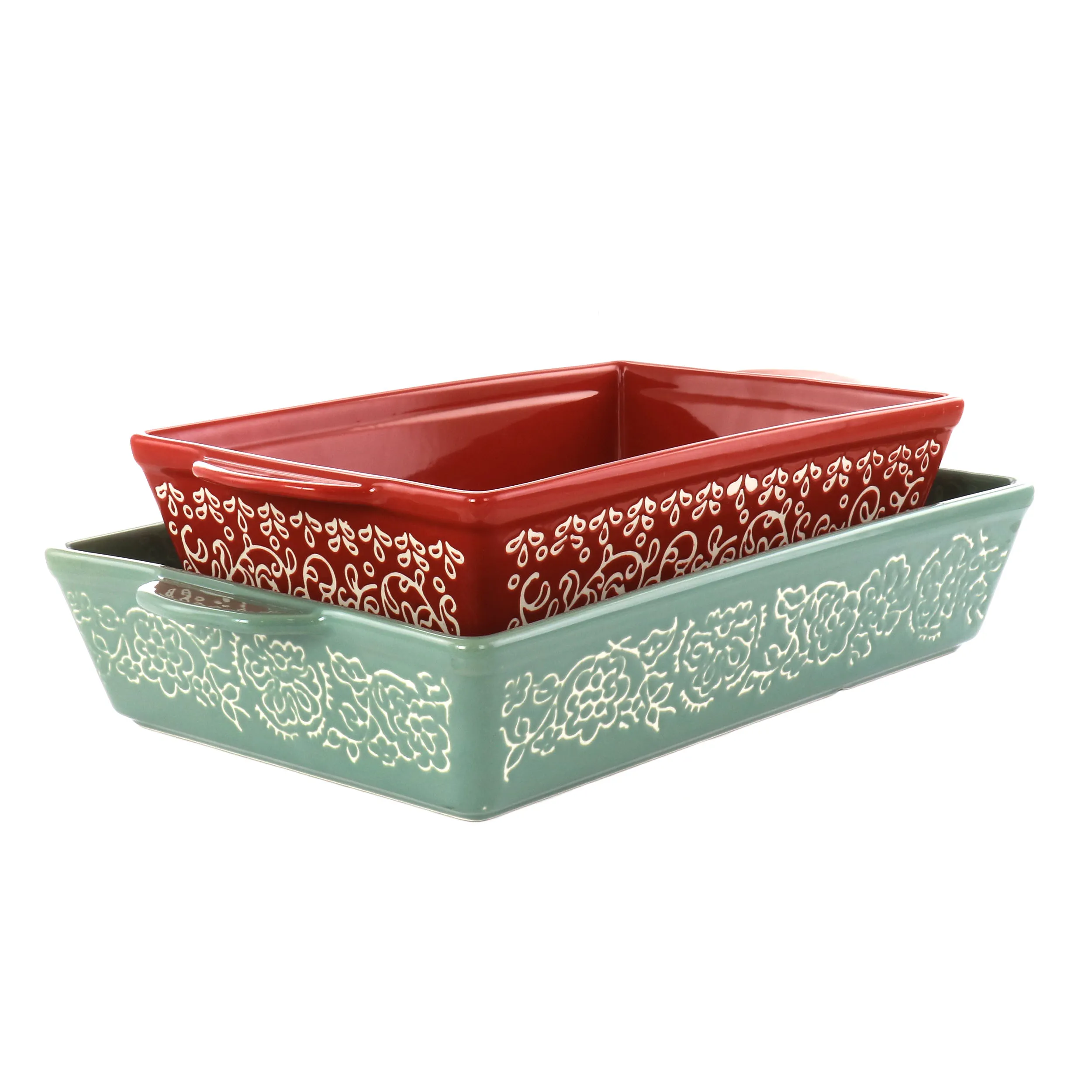 Laurie Gates 136569.02 — Laurie Gates Tierra Stoneware Baker Set - 2 Piece in Mint & Red