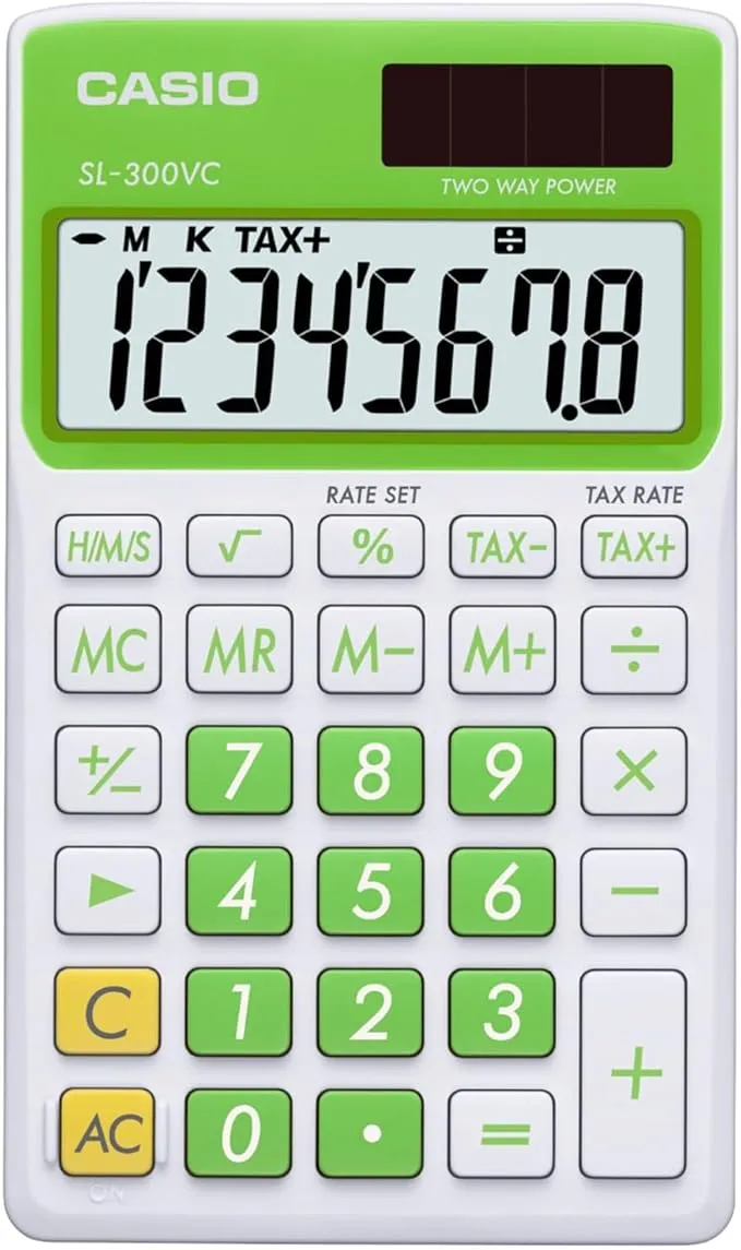 Casio RA3469 — CASIO(R) SL300VCGNSIH Solar Wallet Calculator with 8-Digit Display (Green)