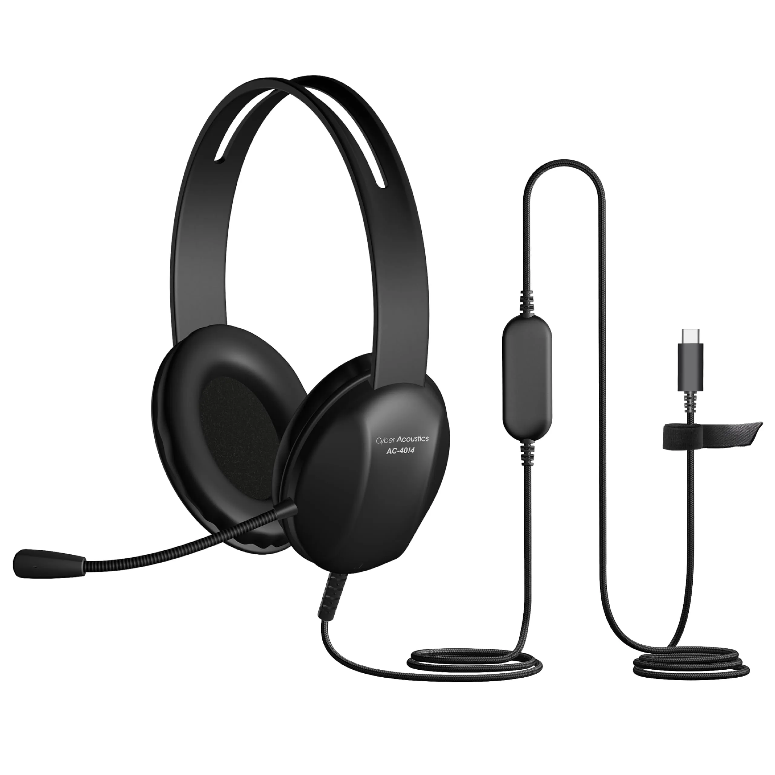 Cyber Acoustics AC-4014 — Durable USB C Headset with Braided Cord and Cord Management