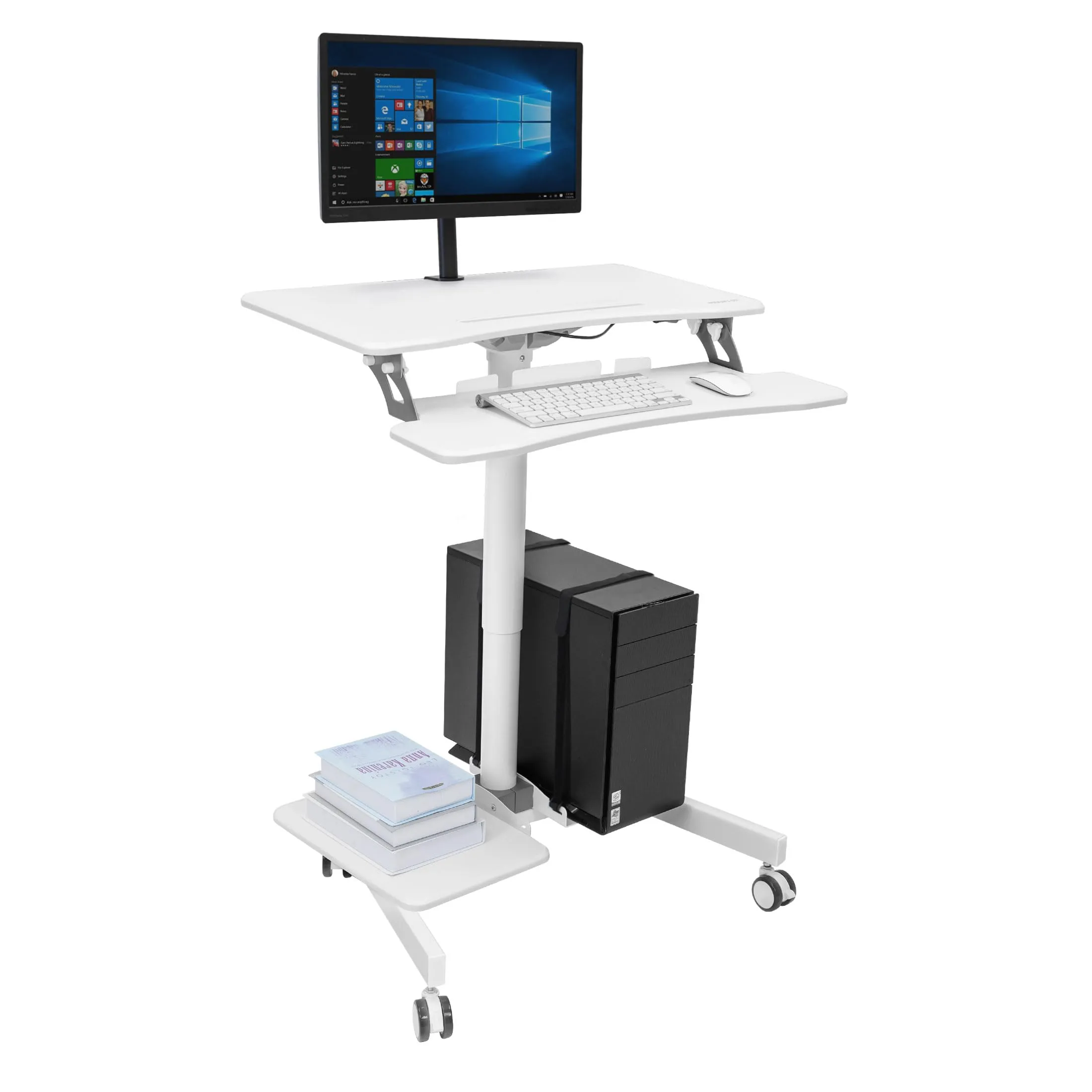 MountIt MI-7979W — Mobile Sit-Stand Desk with Ergonomic Height Adjustment