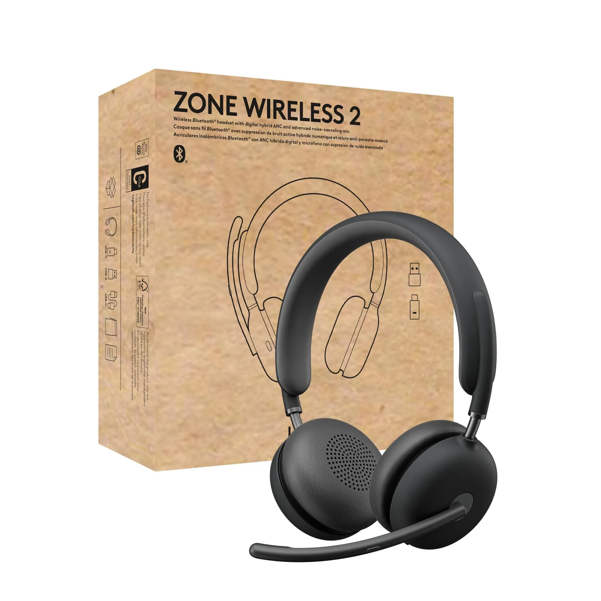 Logitech 981-001310 — ZONE WIRELESS 2 HEADSET - UC, GRAPHITE, NO STAND