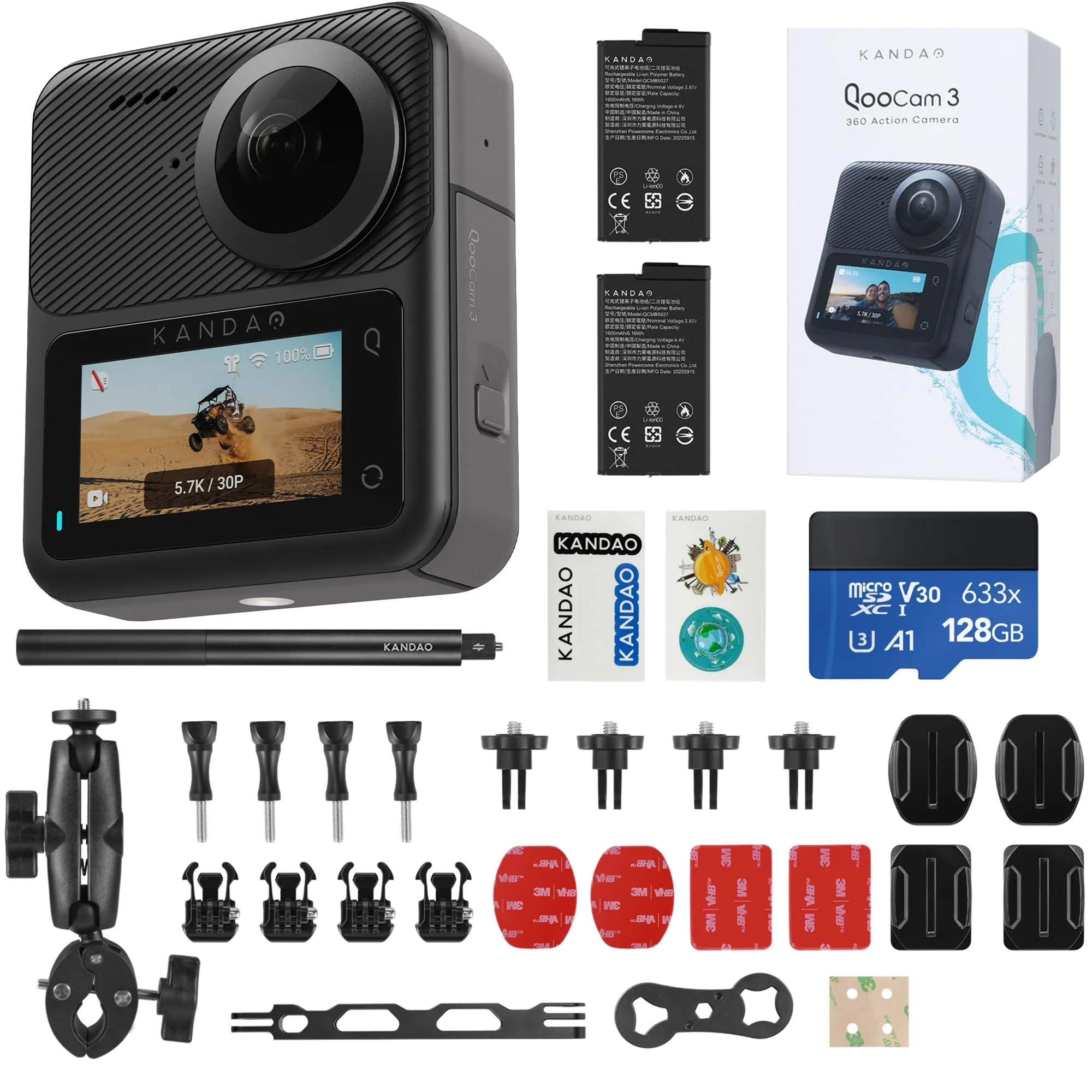 Kandao Q23G-03 - Kandao QooCam 3 Motorcycle Complete Bundle - CM Q23G-03