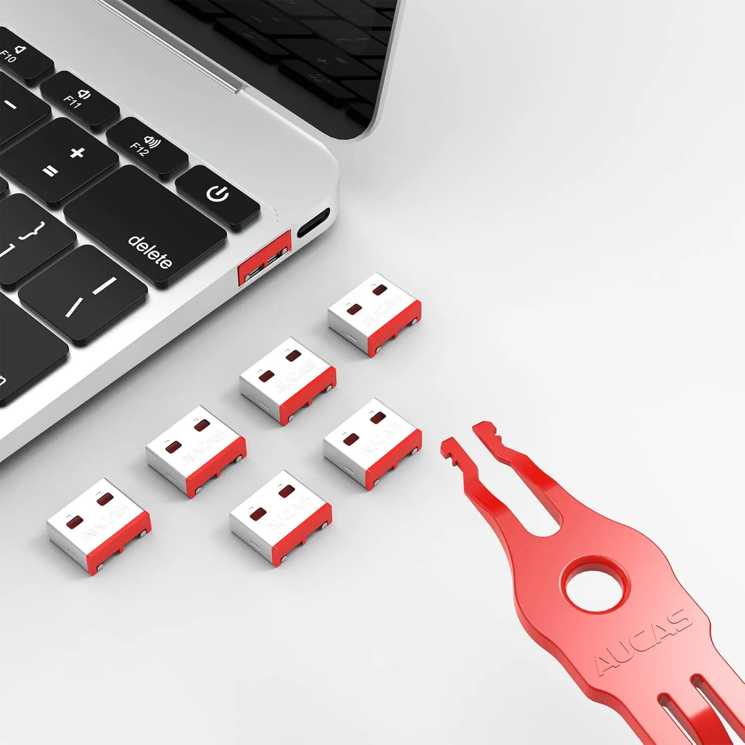 Aucas CX31000 — USB Port Blocker - Pack of 10, Red without key, Dust and Moisture Proof