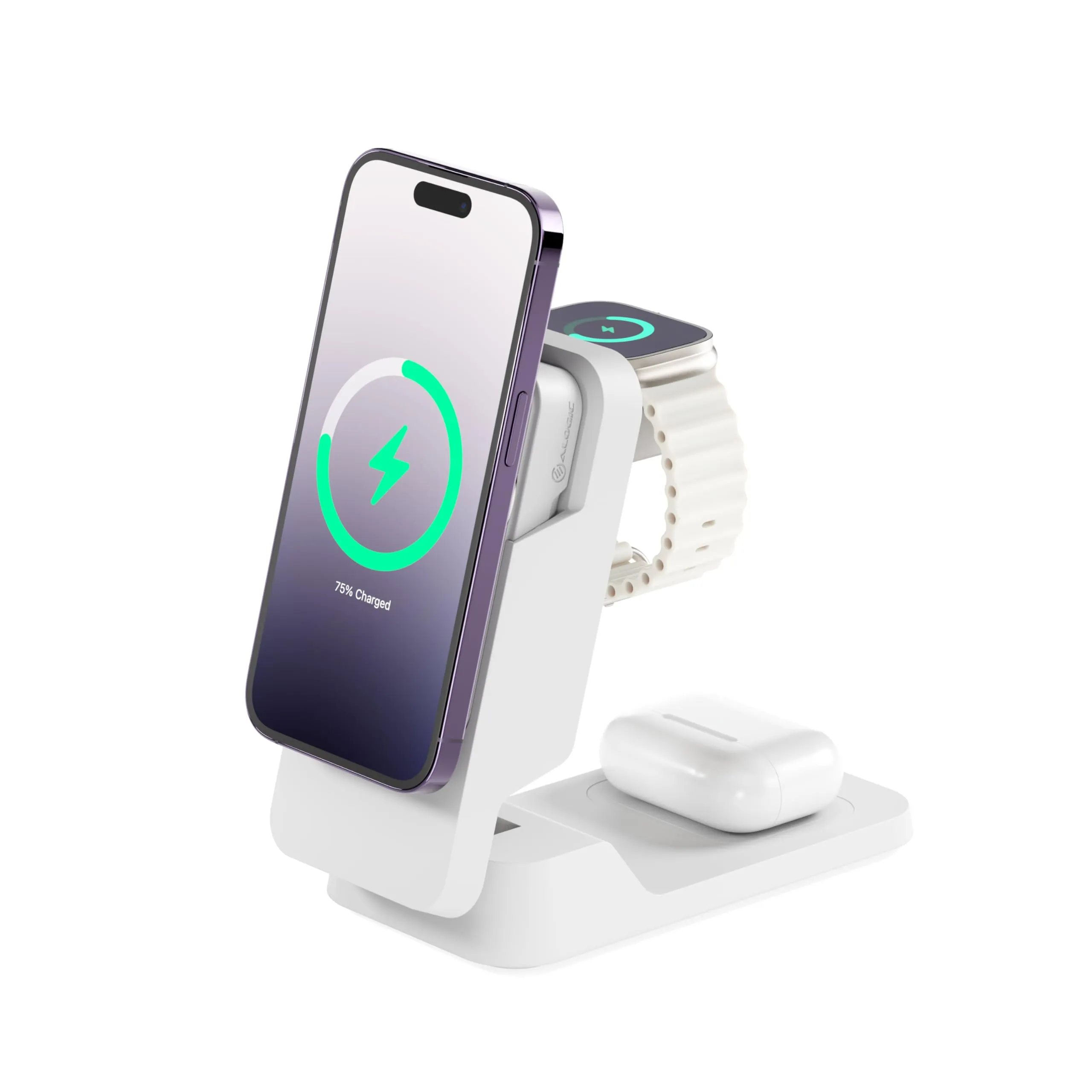 ALOGIC MFPB5KM — ALOGIC MATRIX ULTIMATE 3-IN-1 WIRELESS CHARGER WITH 5,000MAH MAGSAFE POWER BANK,