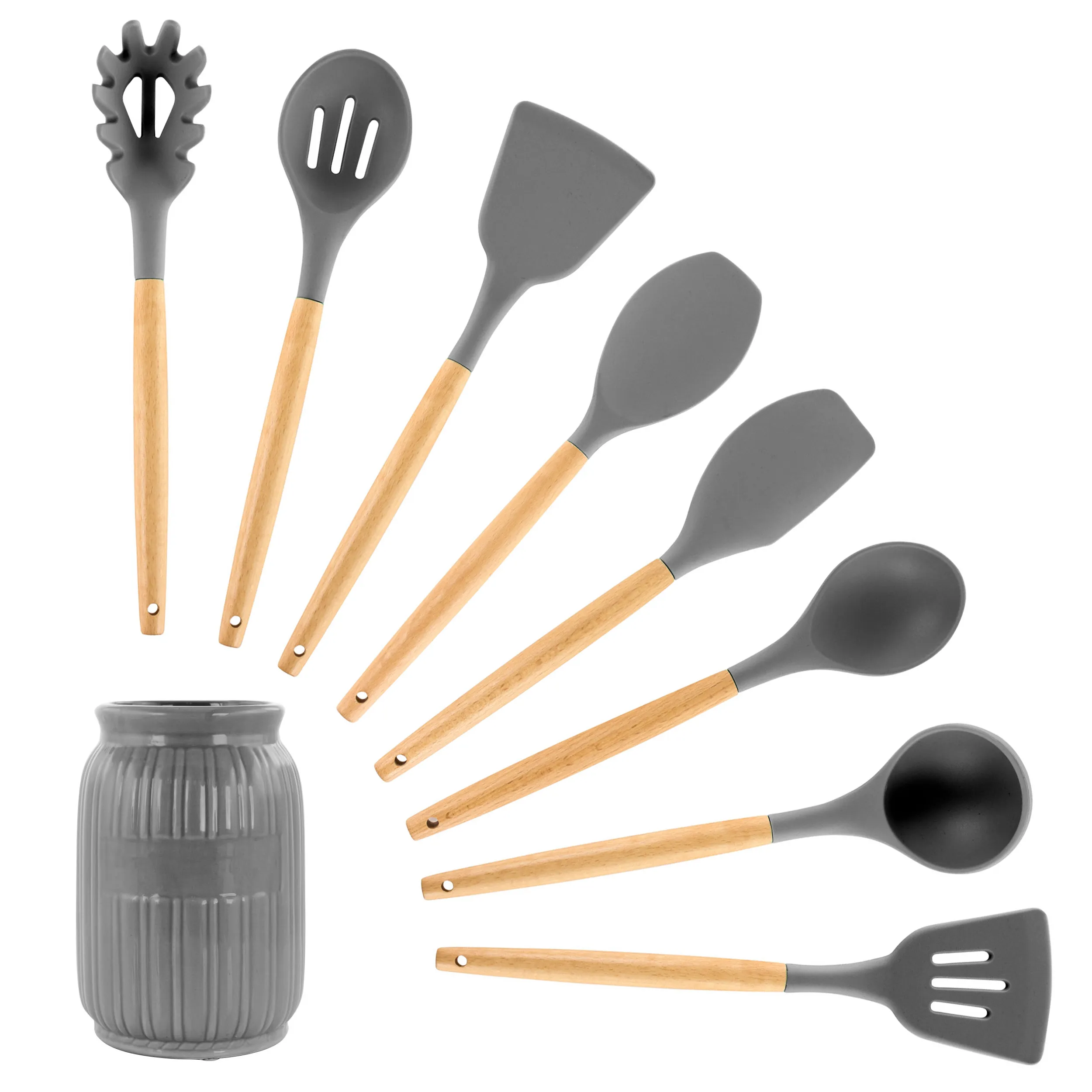 MegaChef MGSP-450 — MegaChef Gray Silicone and Wood Cooking Utensils, Set of 9