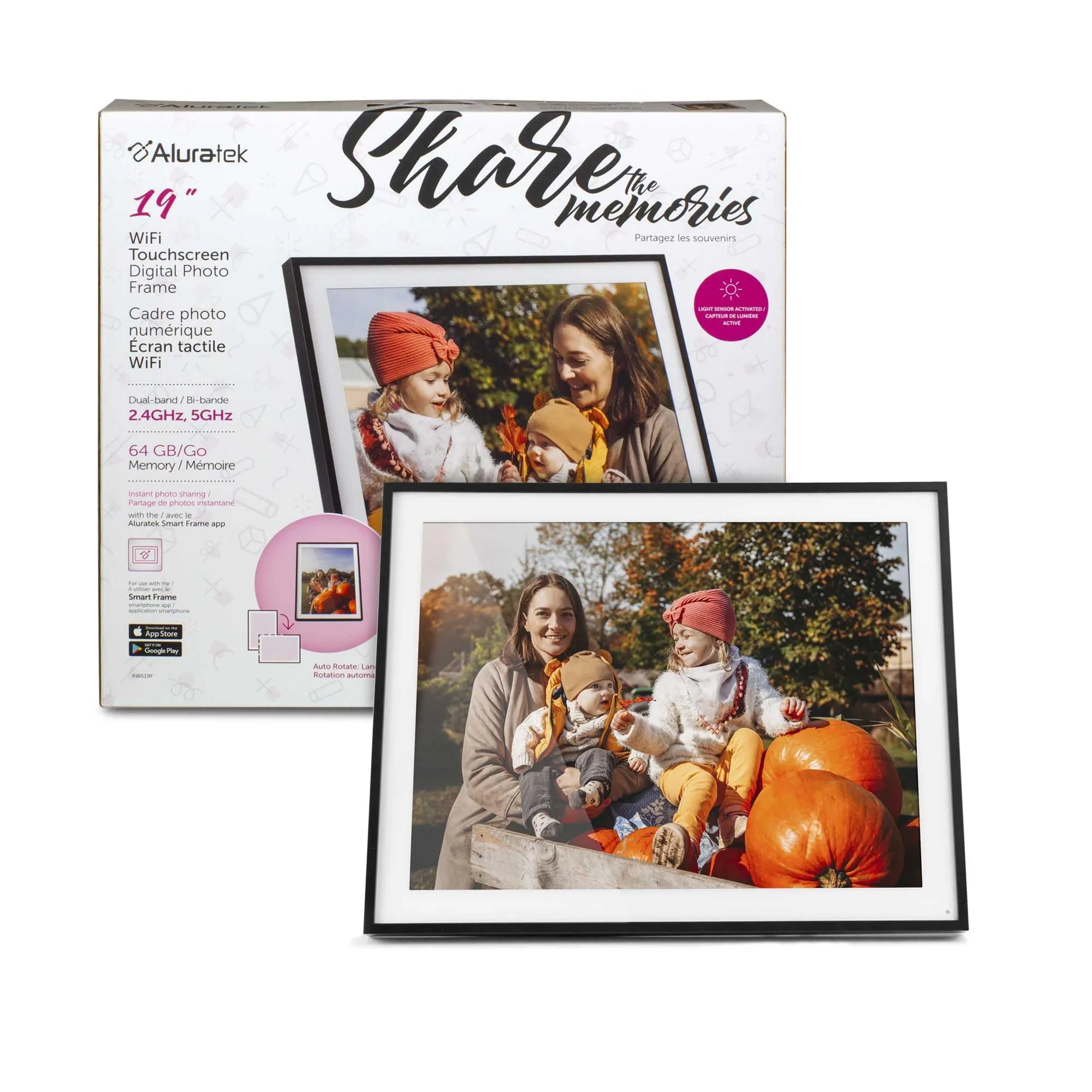 Aluratek AWS19F - 19 WiFi Digital Photo Frame with 32GB Memory Storage