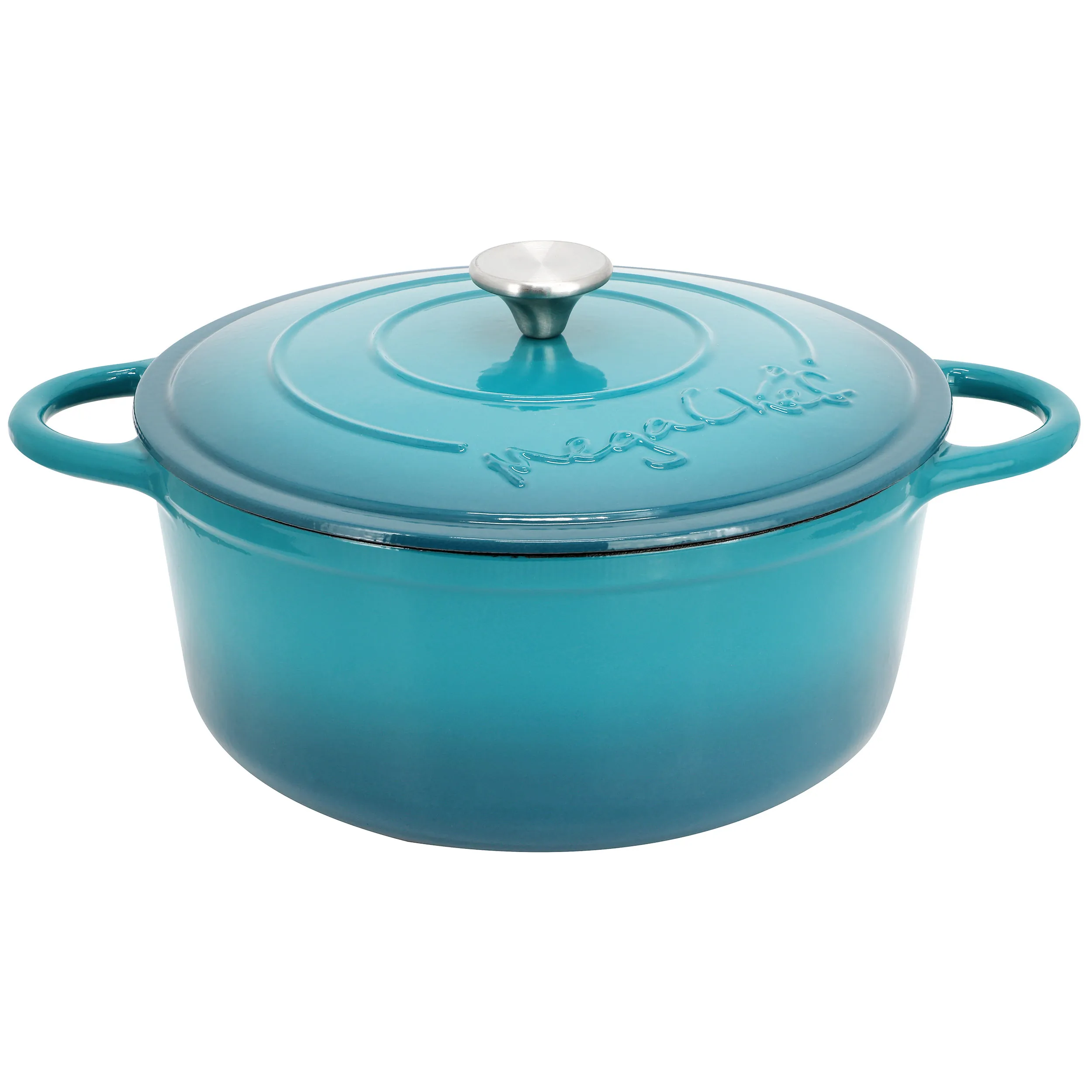 MegaChef MCCI-A28LB — MegaChef 6.35 Quart Round Enameled Cast Iron Dutch Oven with Self Basting Lid in Light Blue