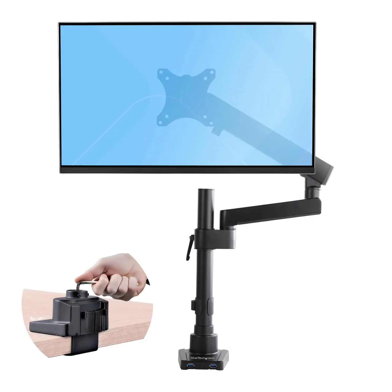 STARTECH ARMPIVOT2USB3 — VESA 75X75/100X100MM POLE MOUNT HEAVY DUTY SINGLE MONITOR ARM FOR LARGE 32IN (16