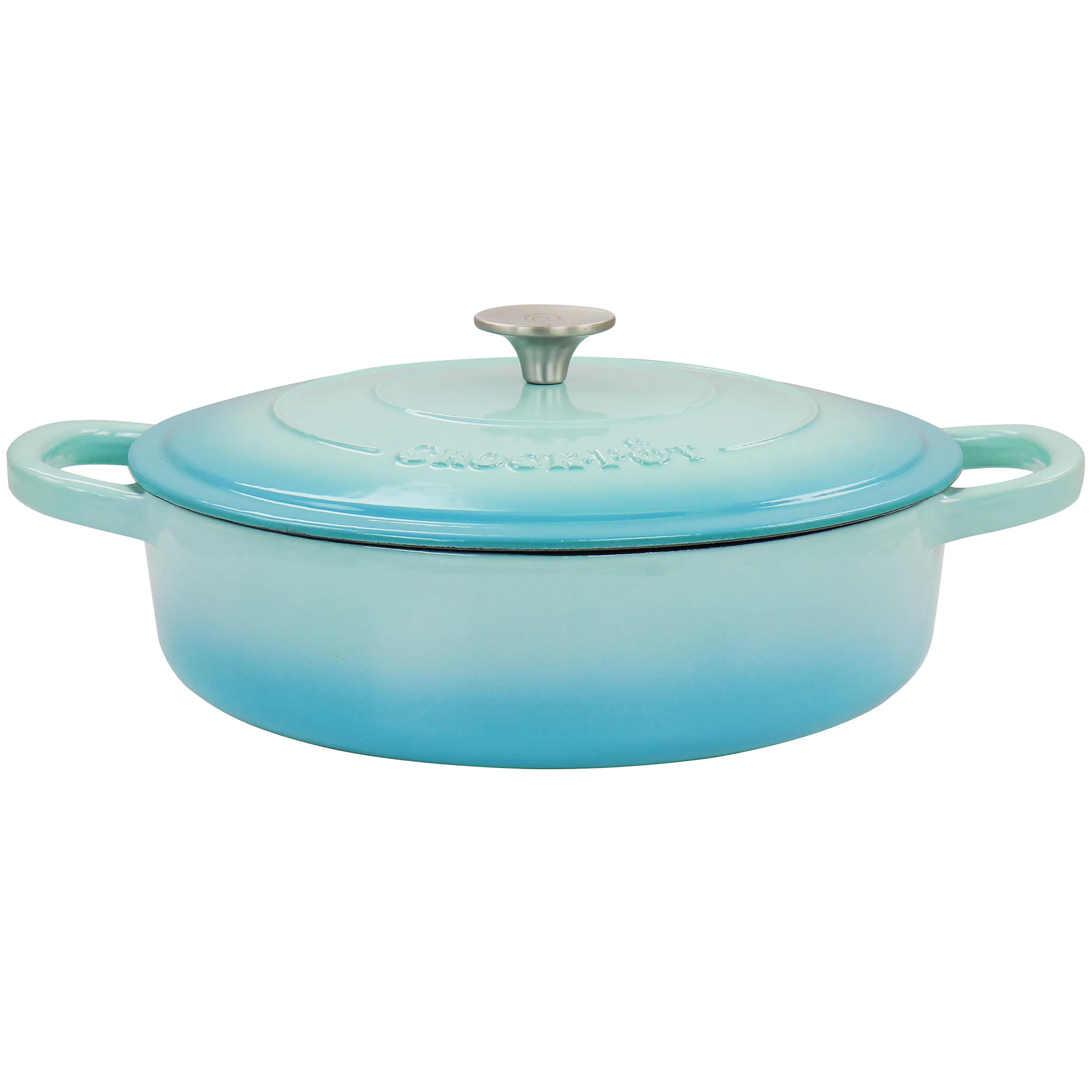 CROCK-POT 125298.02R — Crock Pot Artisan 5 Quart Enameled Cast Iron Braiser Pan with Lid in Gradient Aqua Blue