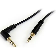 STARTECH STC MU6MMSRA — StarTech.com 6 ft Slim 3.5mm to Right Angle Stereo Audio Cable - M/M - 6 ft Mini-phone Audio Cable for iPhone, iPod, iPad, MP3 Player, Audio Device, Sound Card - First End: 1 x Mini-phone Stereo Audio - Male - Second End: 1 x Mini-phone Stereo Audio - Male - Gold Plated Connector - 30 AWG - Black - 1 Each