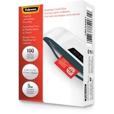 FELLOWES FEL 52031 — Fellowes Business Card Glossy Laminating Pouches - Laminating Pouch/Sheet Size: 3.75" Width x 5 mil Thickness - Type G - Glossy - for Business Card - Durable - Clear - 100 / Pack