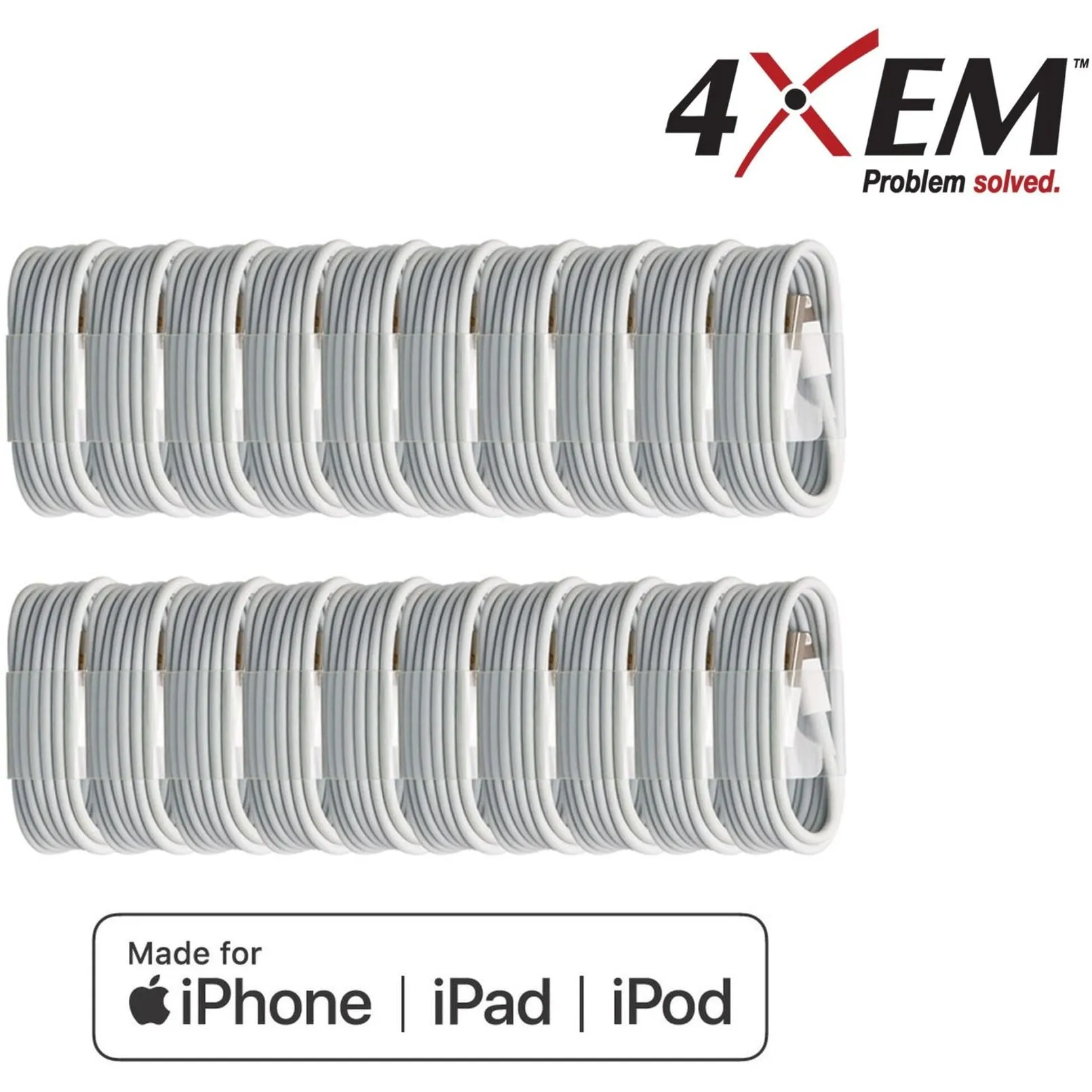 4XEM 4XLIGHTNING20PK — 20PK 1M/3FT White Lightning Charging Cables