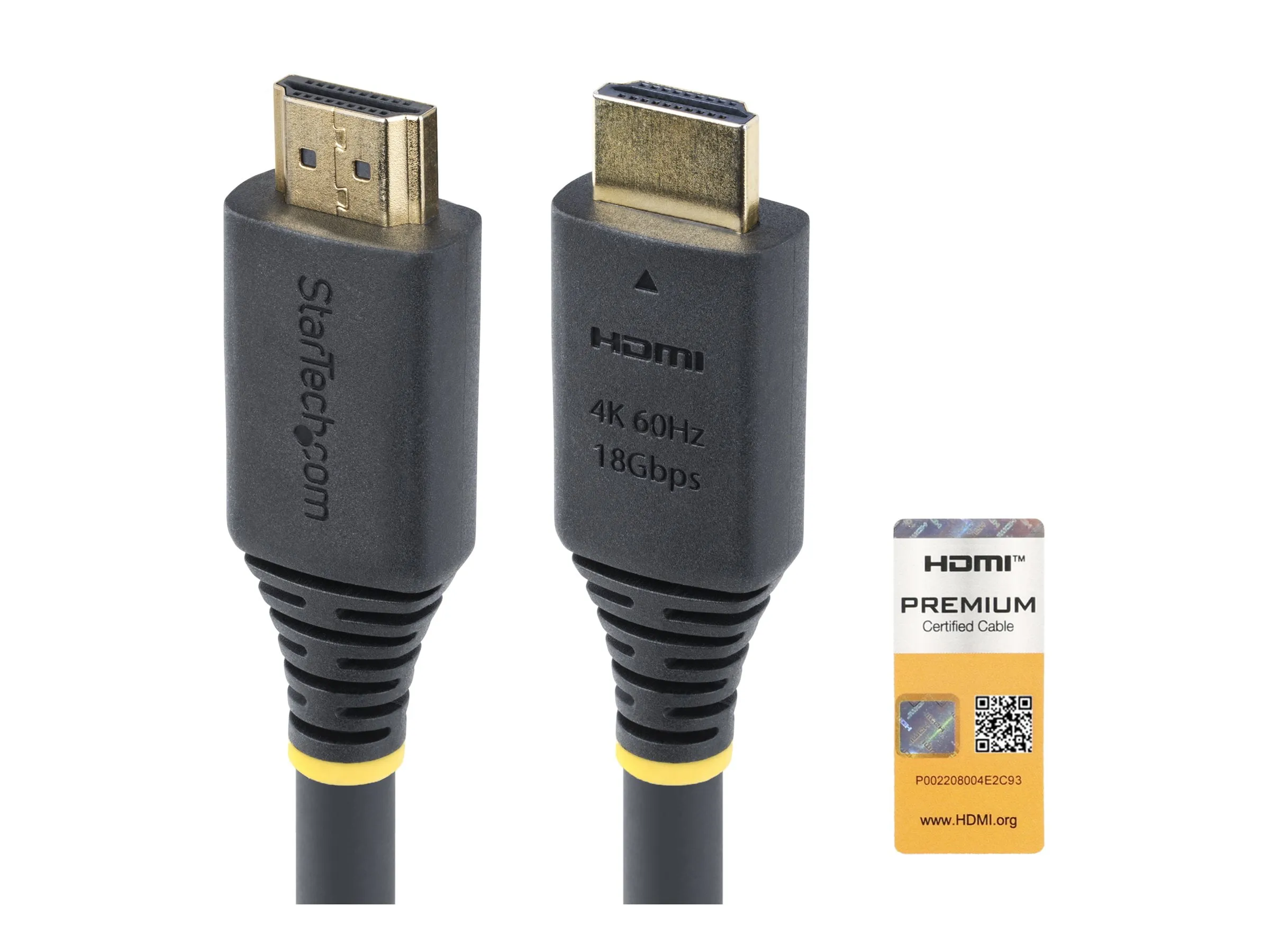 STARTECH HDMI2-CABLE-4K60-6F — 6FT (1.8M) PREMIUM CERTIFIED HIGH SPEED HDMI CABLE, 4K 60HZ/1440P 144HZ, HDR10/H