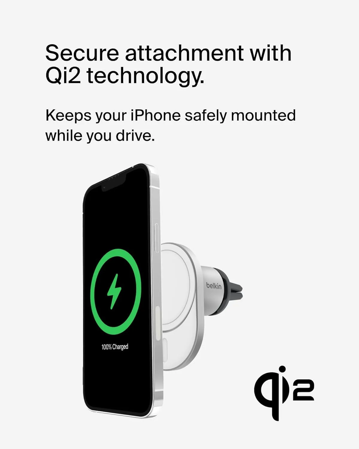 Belkin WIC008btGR-V2 — Qi2 15W Magnetic Wireless Car Vent Mount Charger