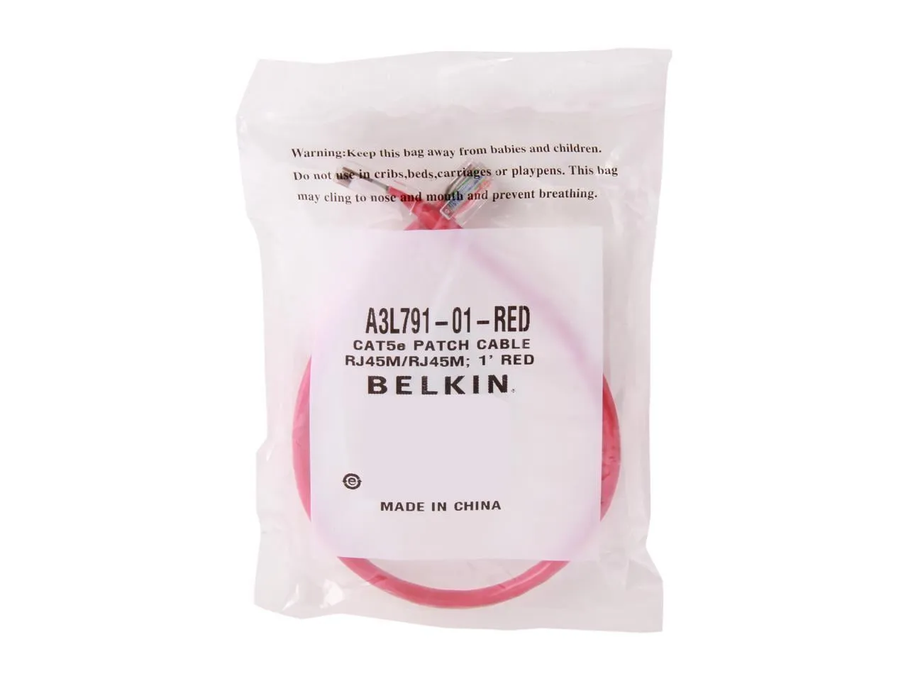Belkin A3L791-01-RED — BELKIN A3L791-01-RED PATCH CABLE - UNSHIELDED TWISTED PAIR (UTP) - MALE LEFT GEN