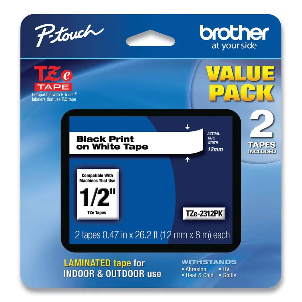 Brother TZE2312PKG - Brother TZe231 12 Black on White Label Tape, 2-Pack