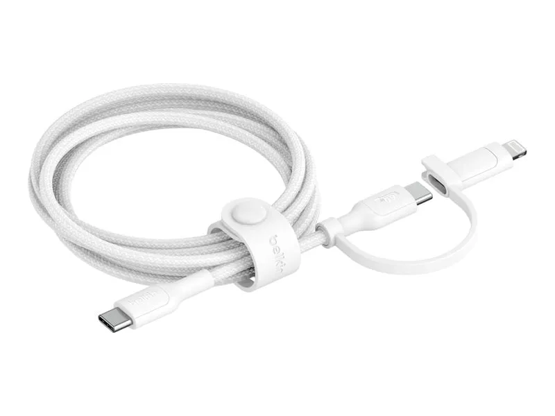Belkin CAC003FQ1.5MWH — BRAIDED PCR 2-IN-1 USB-C TO LTG CABLE, 60W 1.5M, WHITE