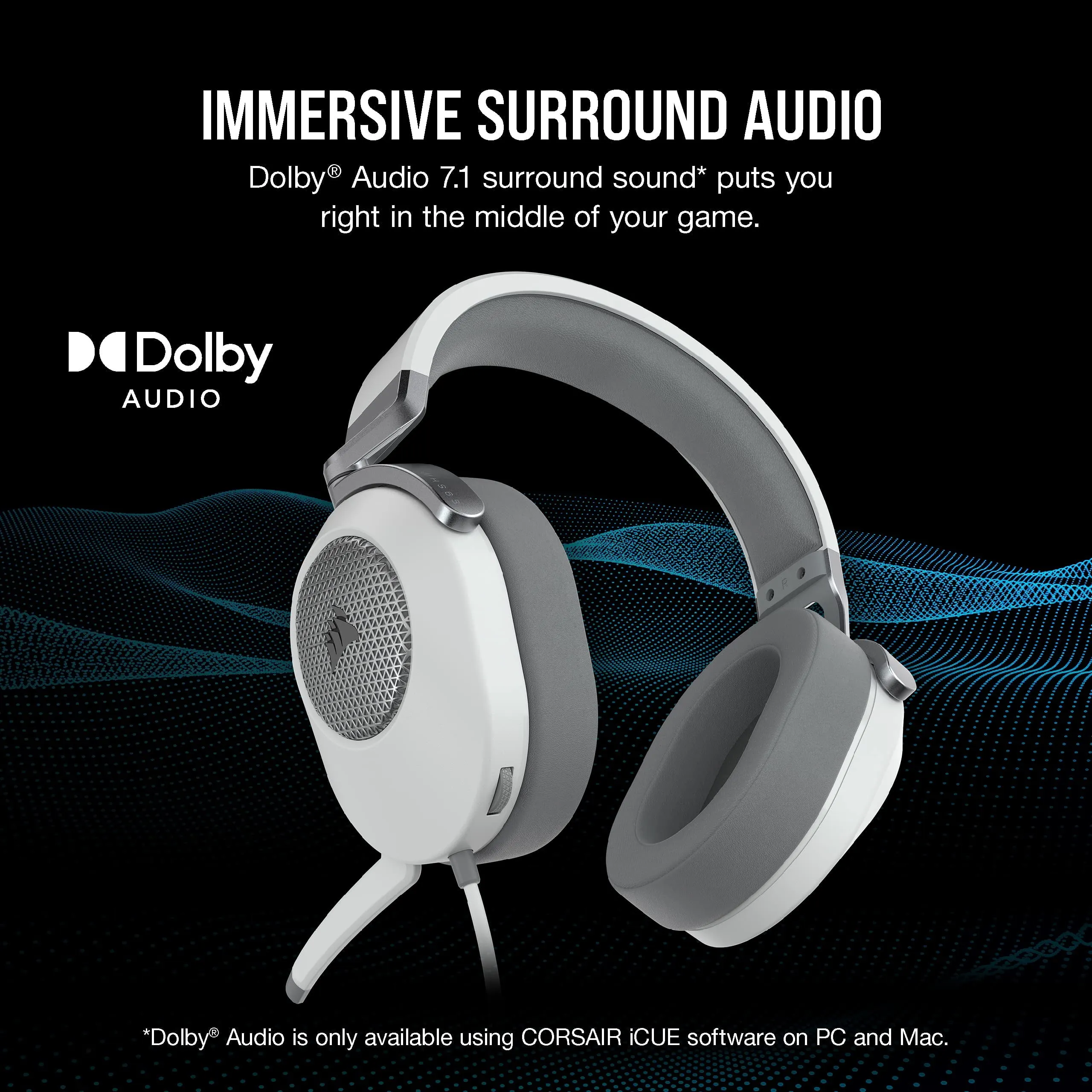 Corsair CA-9011271-NA — CORSAIR HS65 SURROUND HEADSET, WHITE - NA