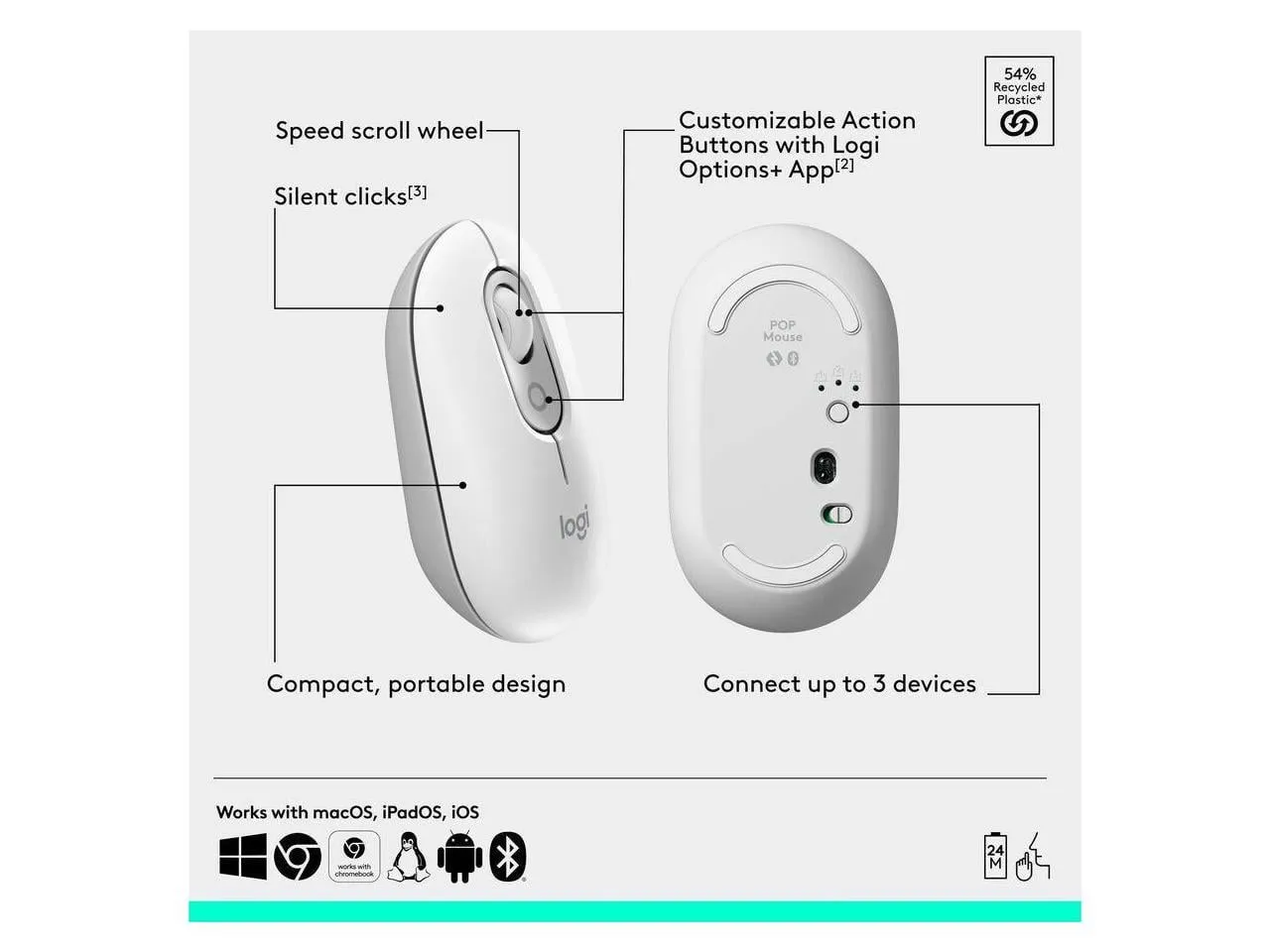 Logitech 910-007408 — POP MOUSE WITH EMOJI - OFF-WHITE
