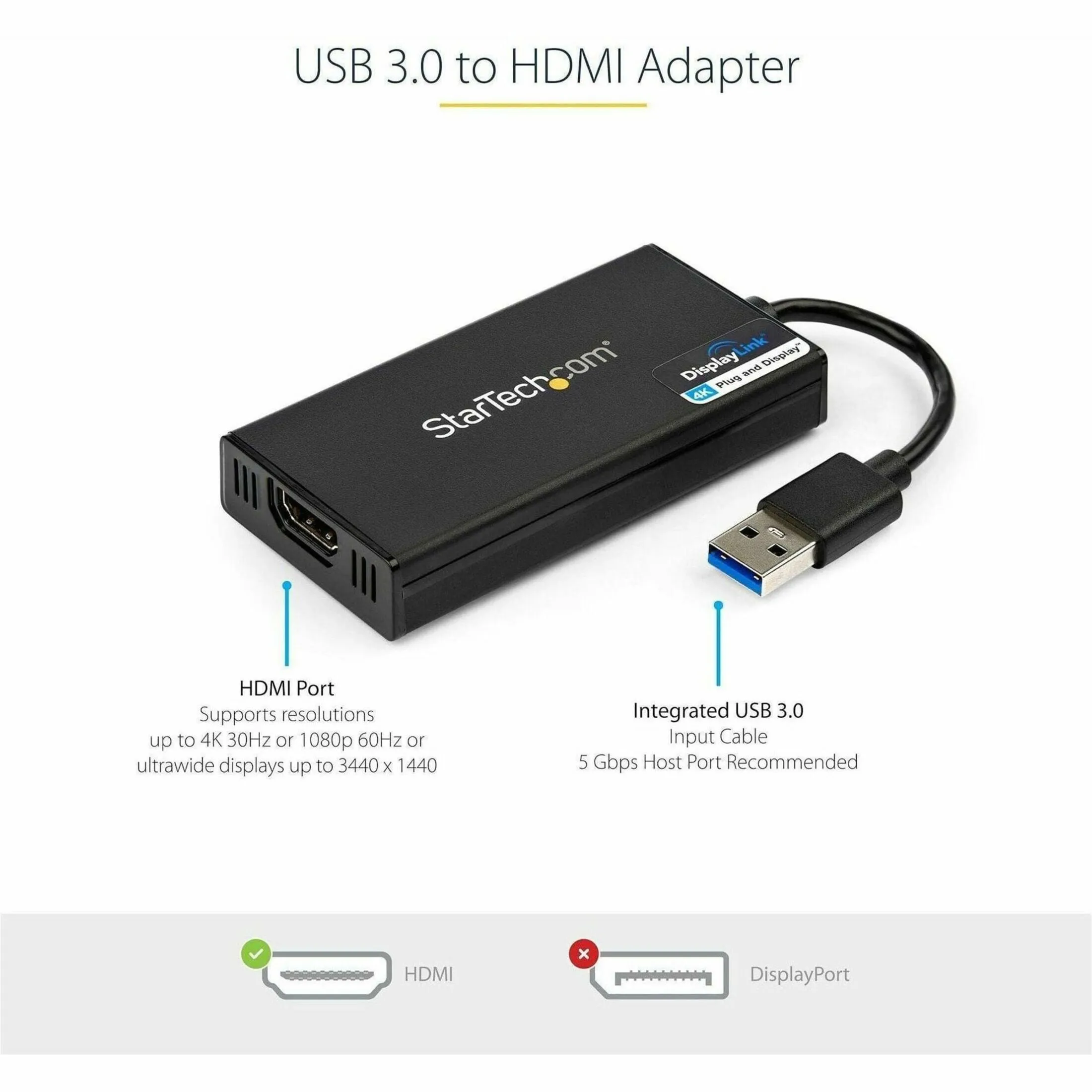 STARTECH USB32HD4K — USB 3.0 TO HDMI ADAPTER SUPPORTS UP TO 4K 30HZ/5CH AUDIO/1080P - USB TO HDMI ADA