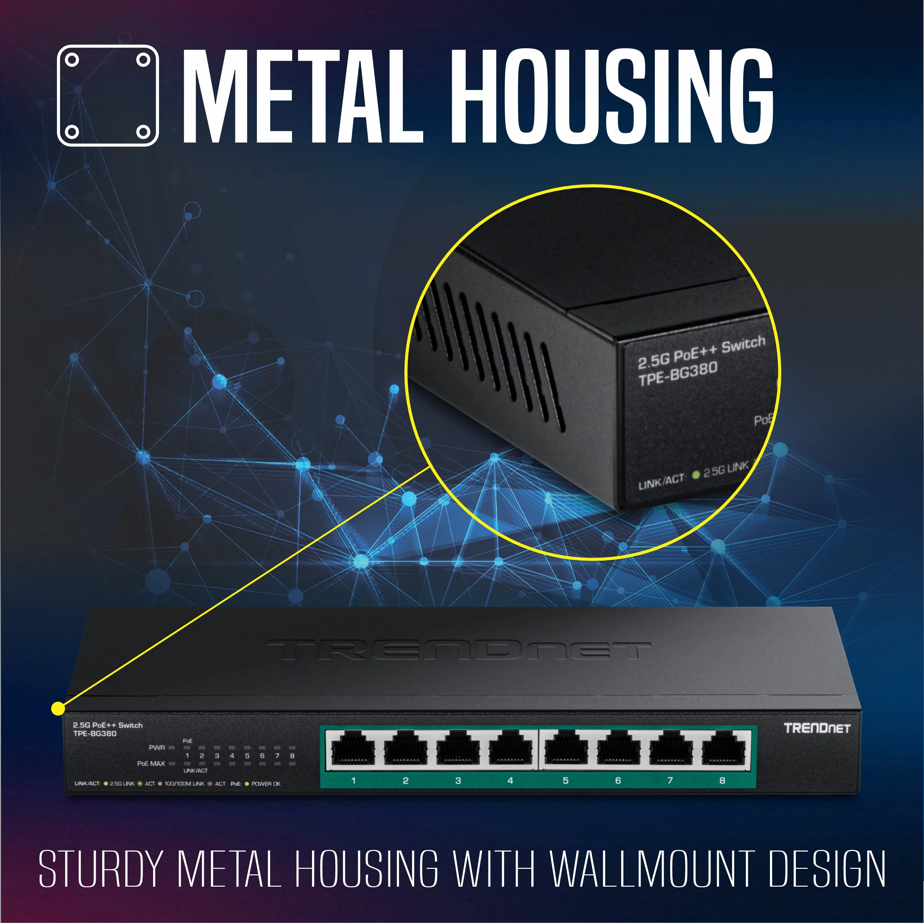 TRENDNET TPE-BG380 - 8-Port 2.5G PoE++ Switch with 230W Power Budget