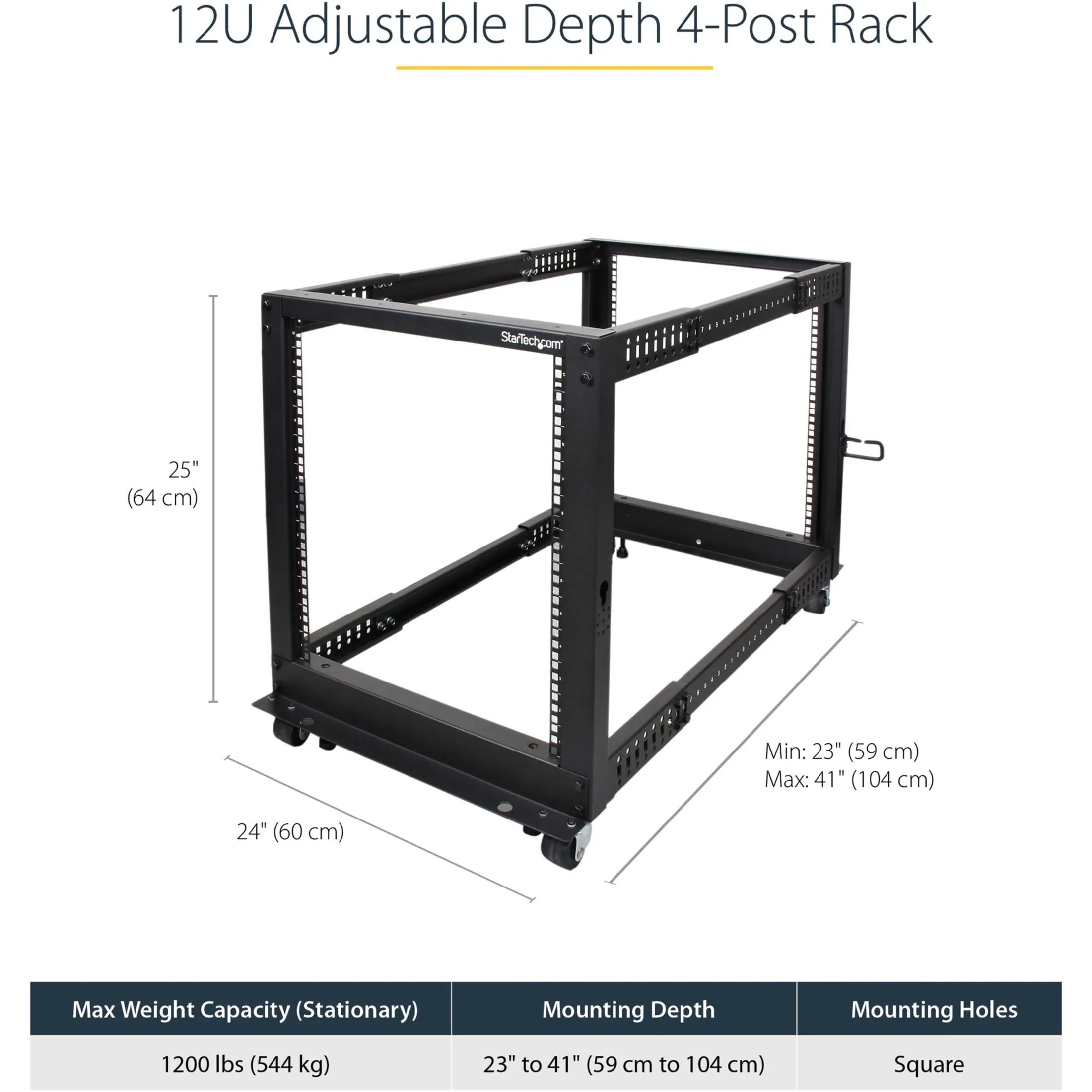 STARTECH 4POSTRACK12U — 12U OPEN FRAME SERVER RACK W/ADJUSTABLE MOUNTING DEPTH OF 22IN-40IN & 25IN TALL
