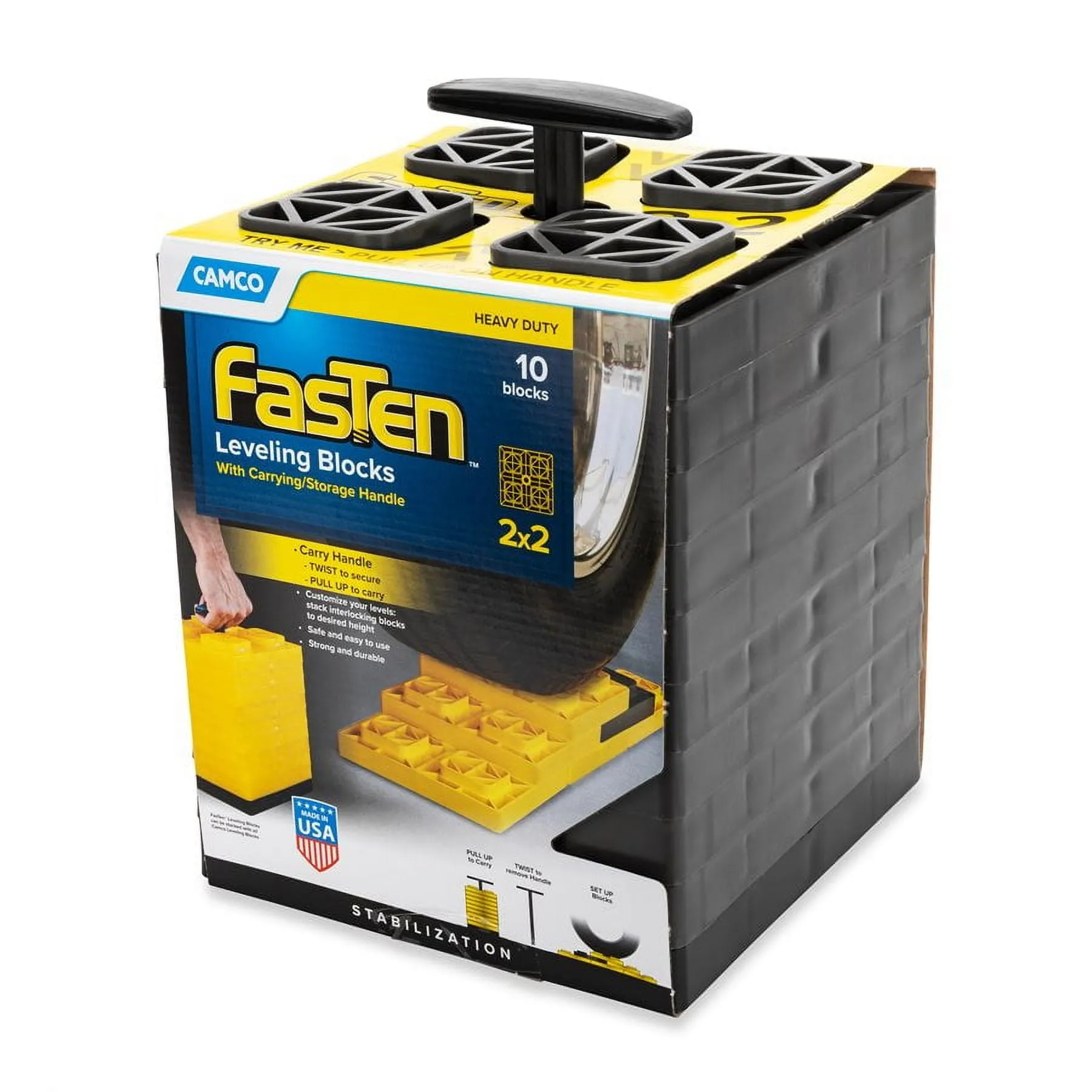 Camco 44521 — Camco FasTen Leveling Blocks w/T-Handle - 2x2 - Brown *10-Pack