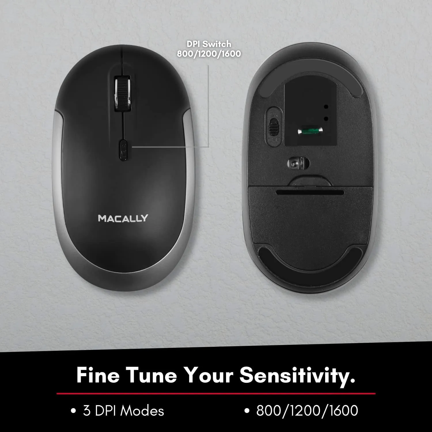 MacAlly BTDYNAMOUSE — Bluetooth Quiet Click Mouse for Mac and PC - Black/Space Gray