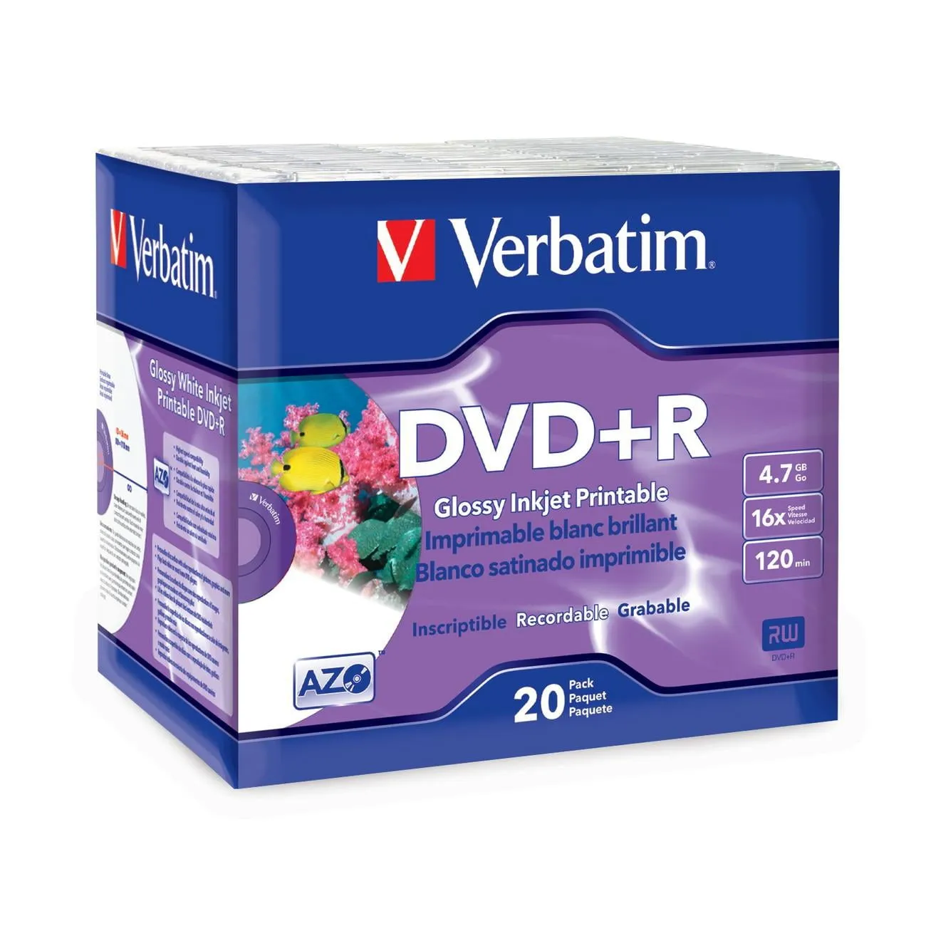 VERBATIM 96122 - Verbatim DVD+R 4.7GB 16X Inkjet Printable 20-Pack