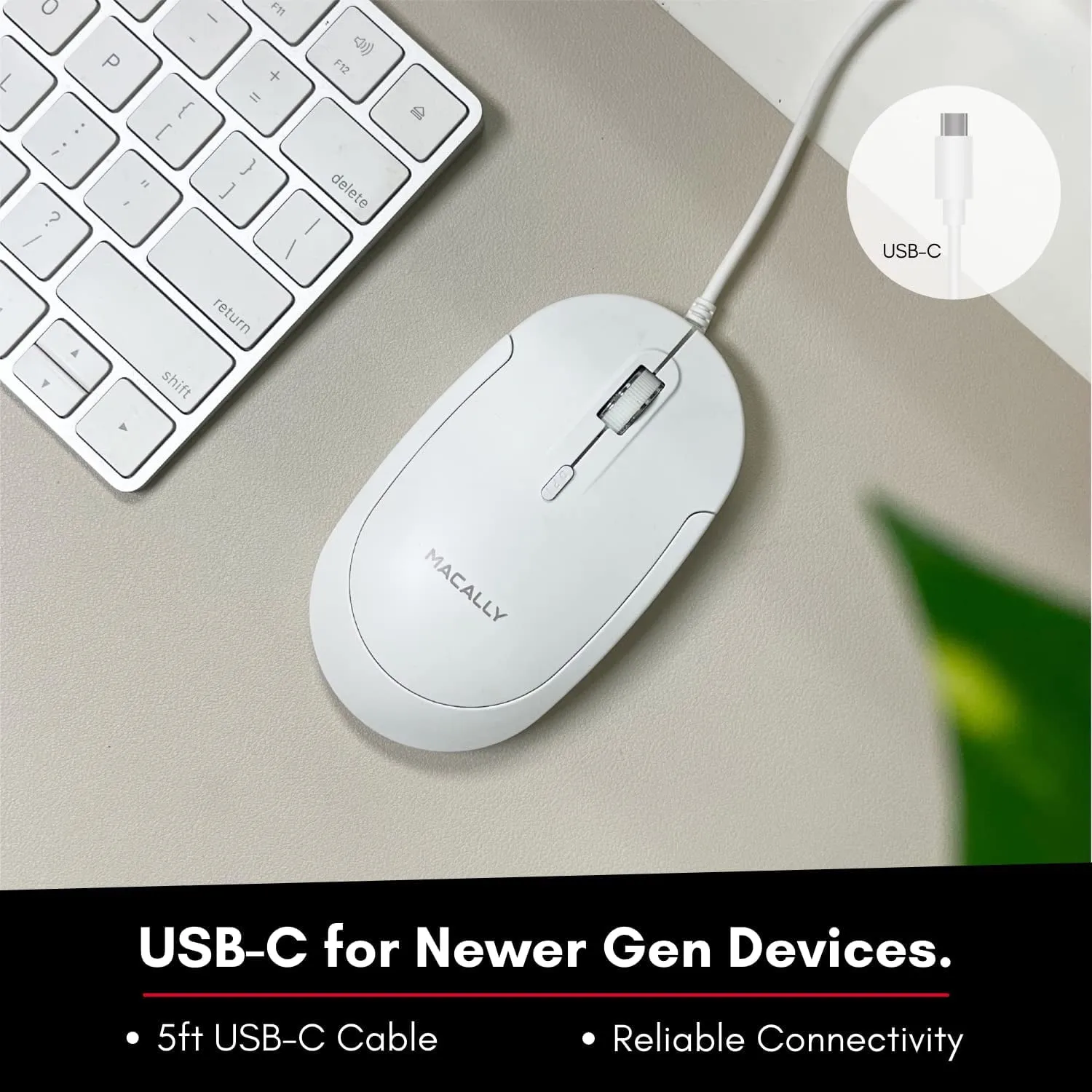 MacAlly UCDYNAMOUSEW — Ergonomic USB-C Optical Mouse - Sleek White Design