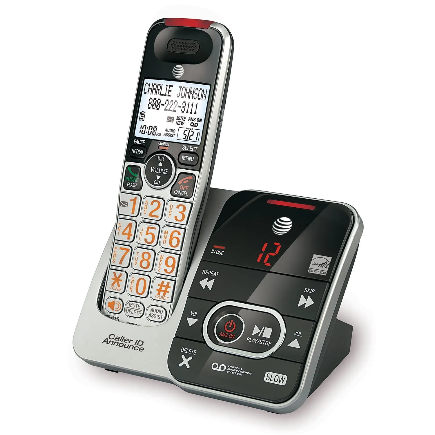 AT&T CRL32102 — AT&T CRL32102 DECT 6.0 Expandable Cordless Phone with Answering System and Caller ID/Call Waiting, Silver/Black, 1 Handset - 1 x Phone Line